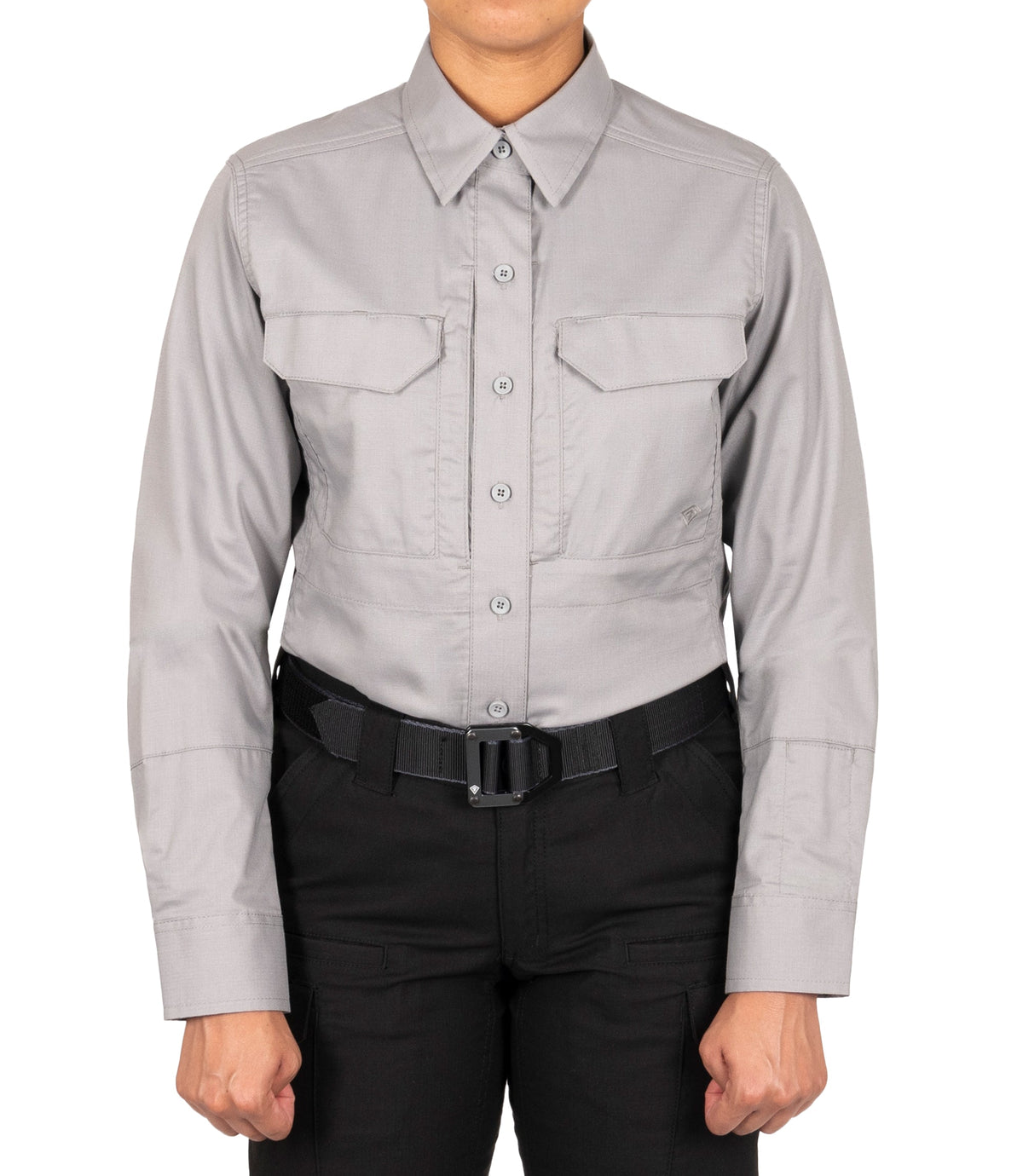 Front of Women's V2 Tactical Long Sleeve Shirt in Nickel Grey |color_nickel grey