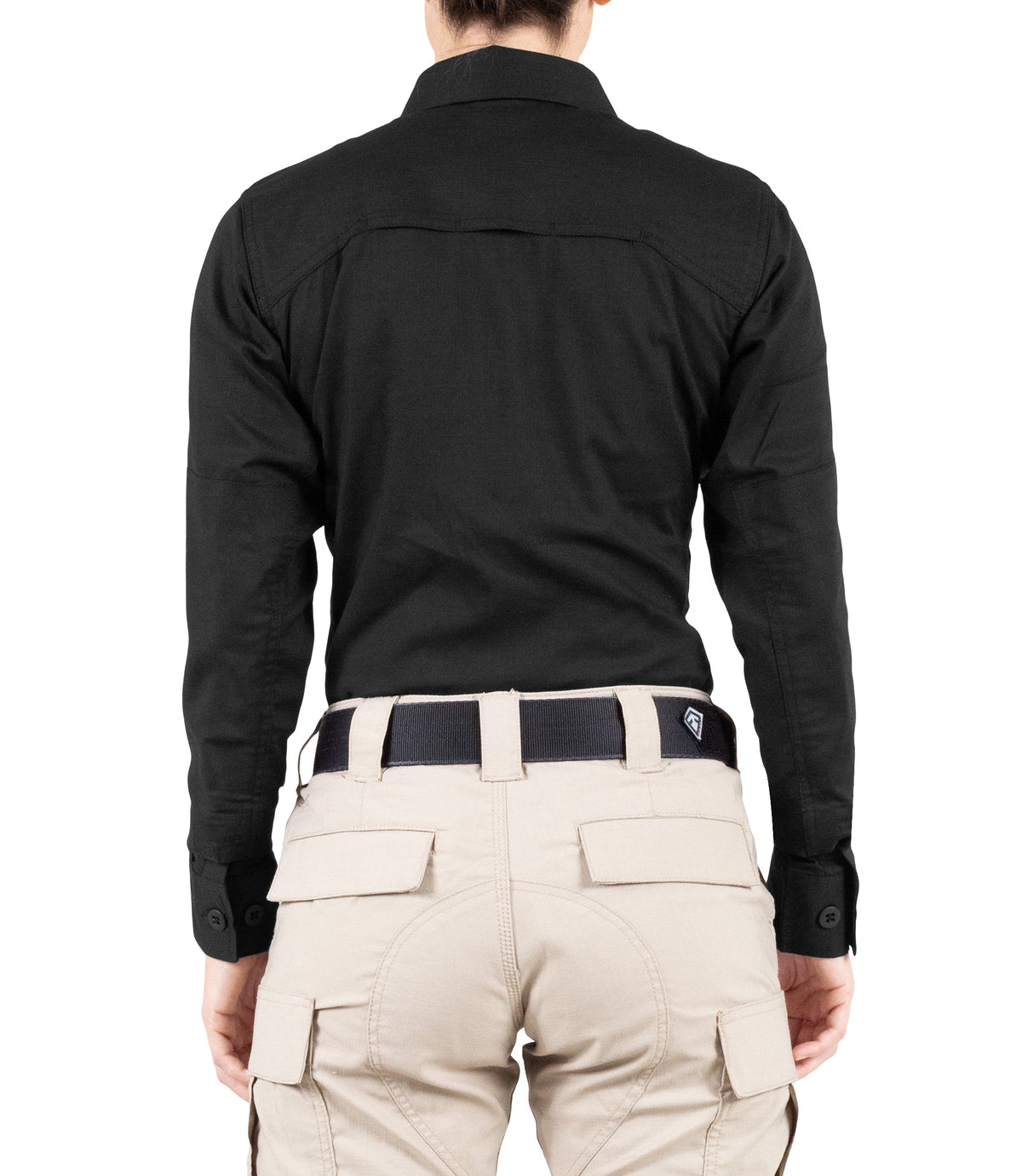 Back of Women's V2 BDU Long Sleeve Shirt in Black |color_black