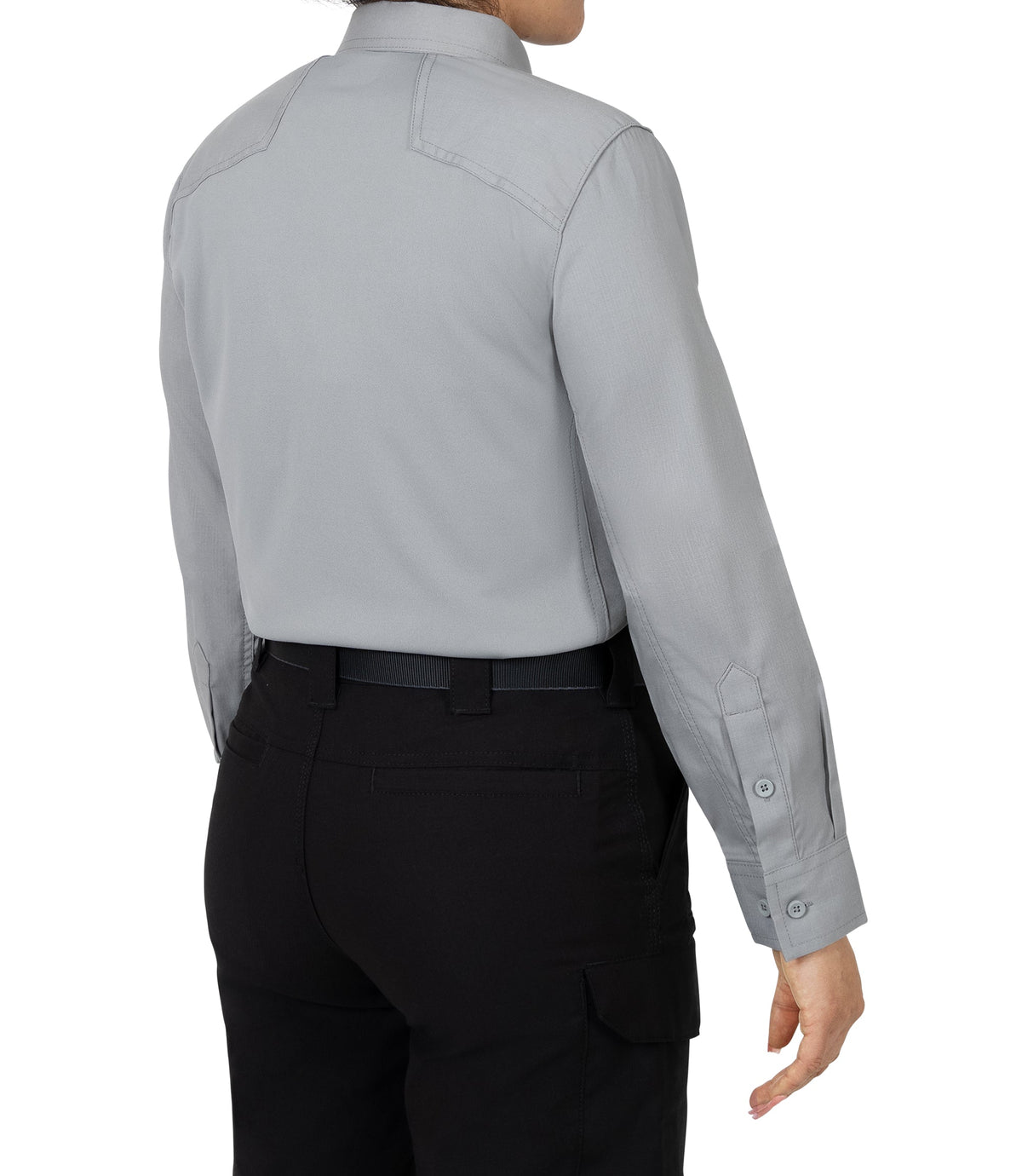Side of Women's V2 Pro Performance Shirt in nickel grey |color_nickel grey