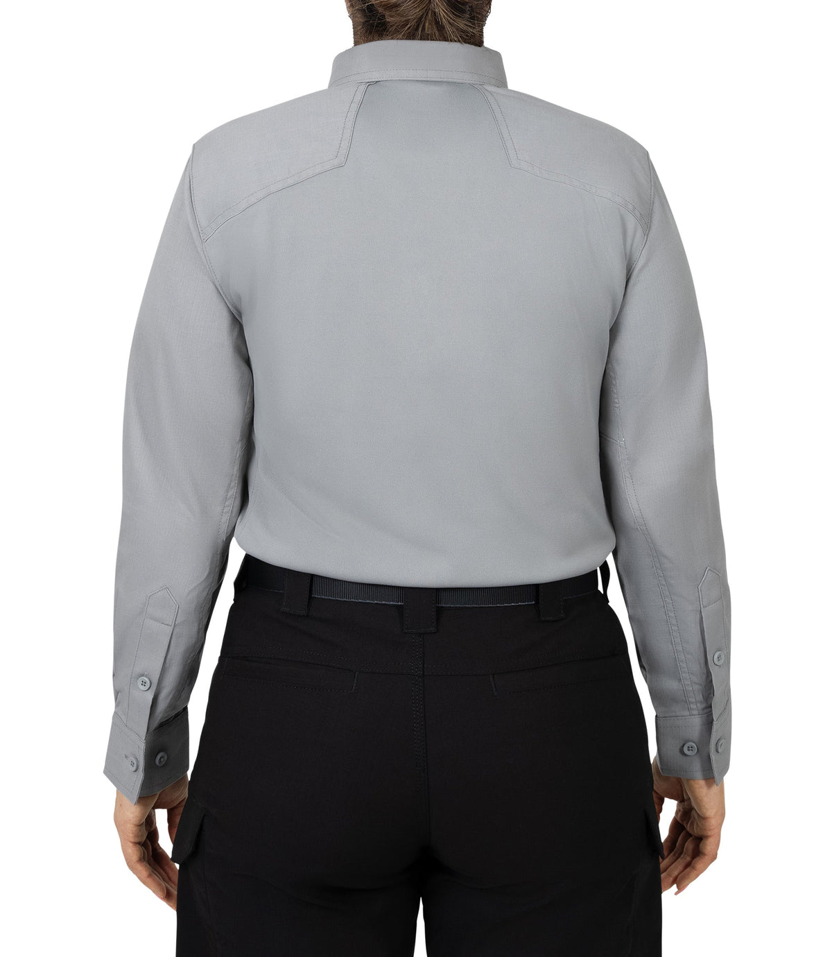 Back of Women's V2 Pro Performance Shirt in nickel grey |color_nickel grey