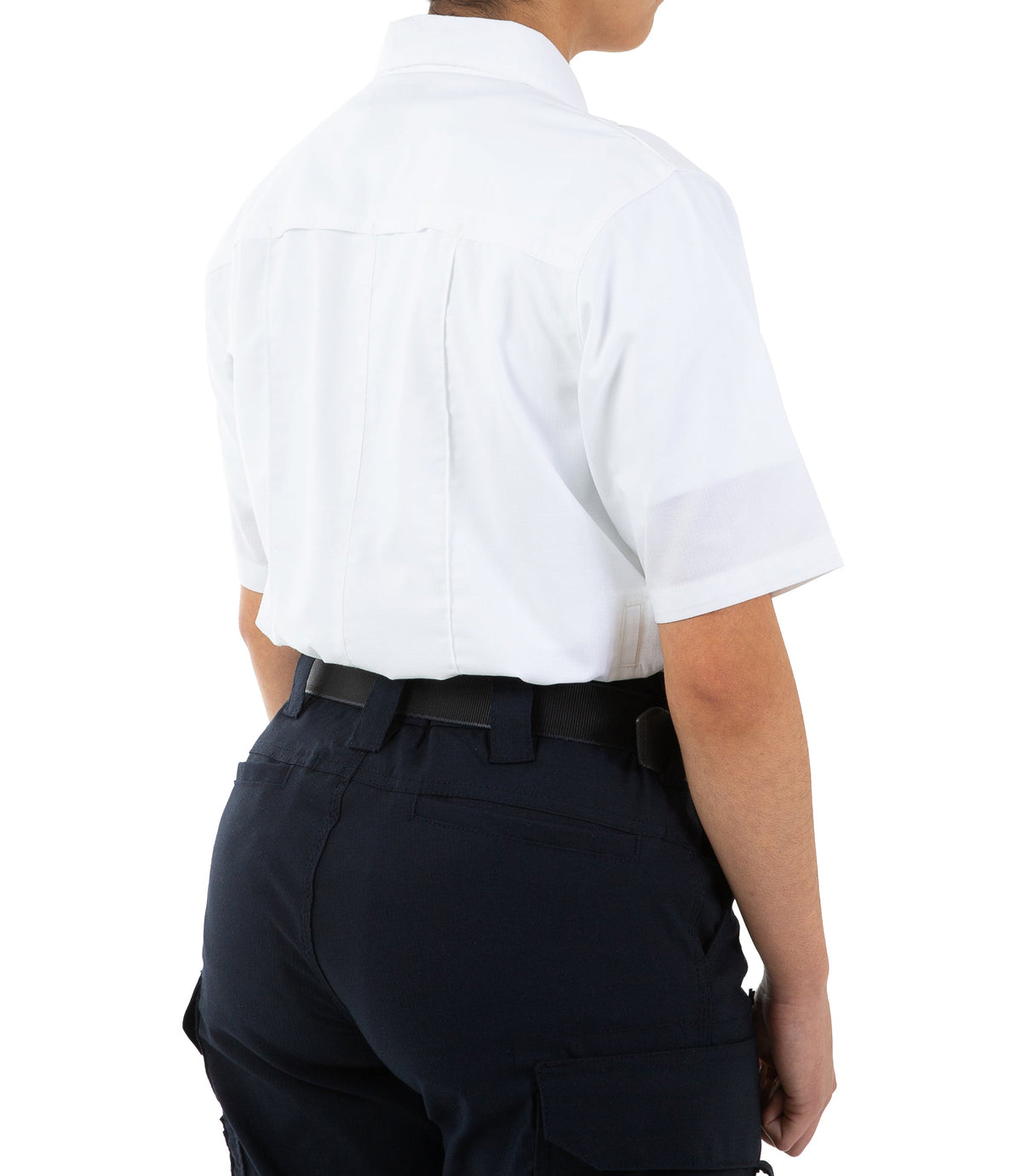 Side of Women's Pro Duty Uniform Short Sleeve Shirt in White |color_white