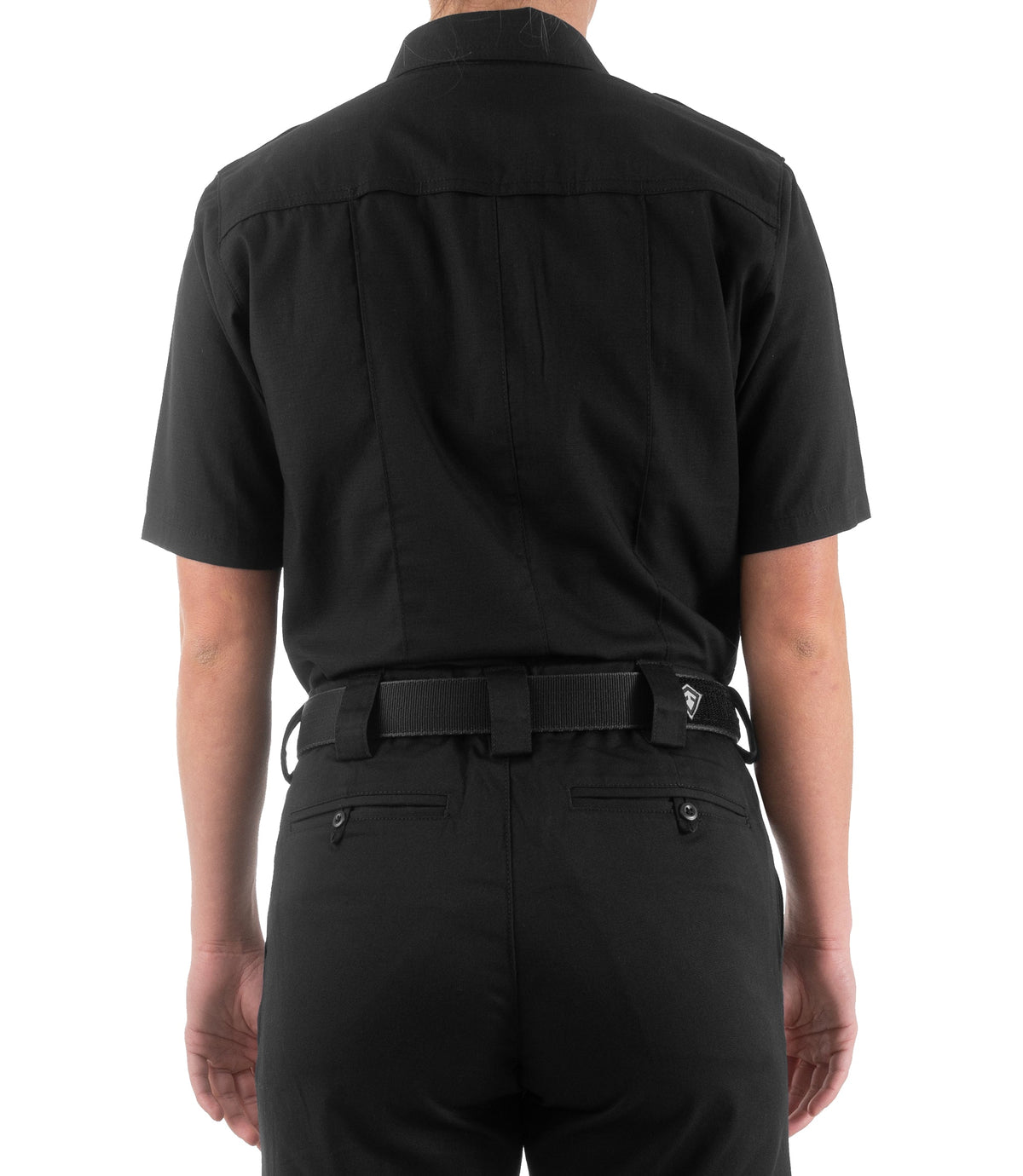 Back of Women's Pro Duty Uniform Short Sleeve Shirt in Black |color_black