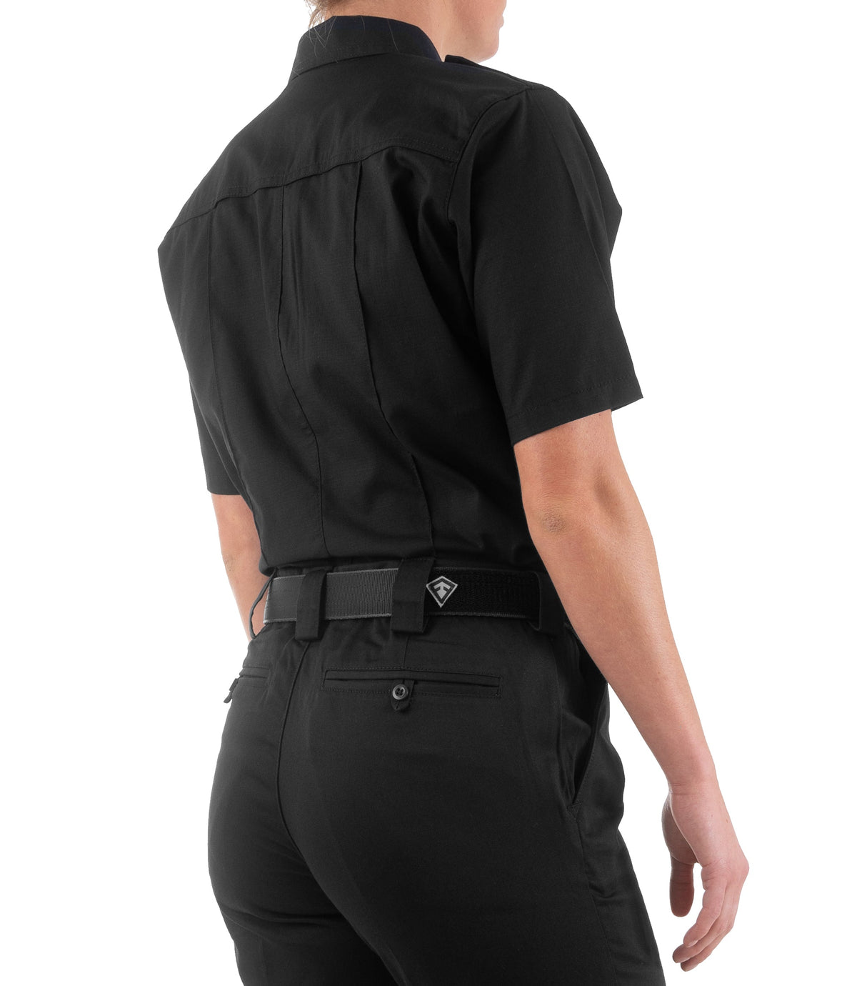Side of Women's Pro Duty Uniform Short Sleeve Shirt in Black |color_black