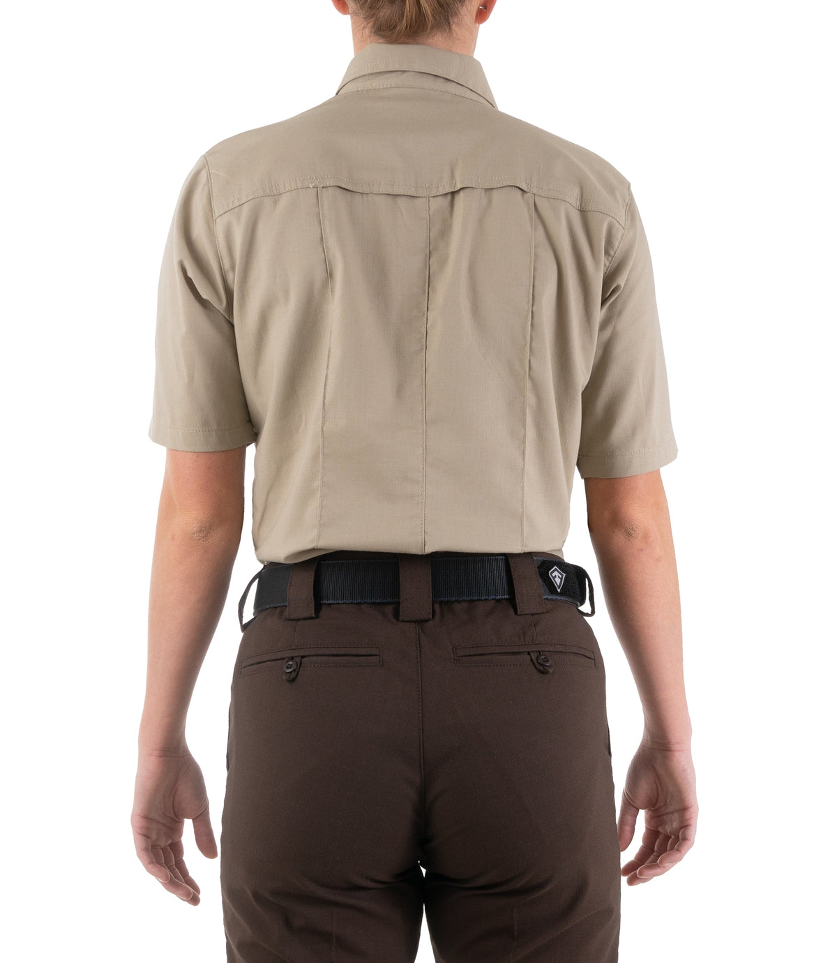 Back of Women's Pro Duty Uniform Short Sleeve Shirt in Silver Tan |color_silver tan