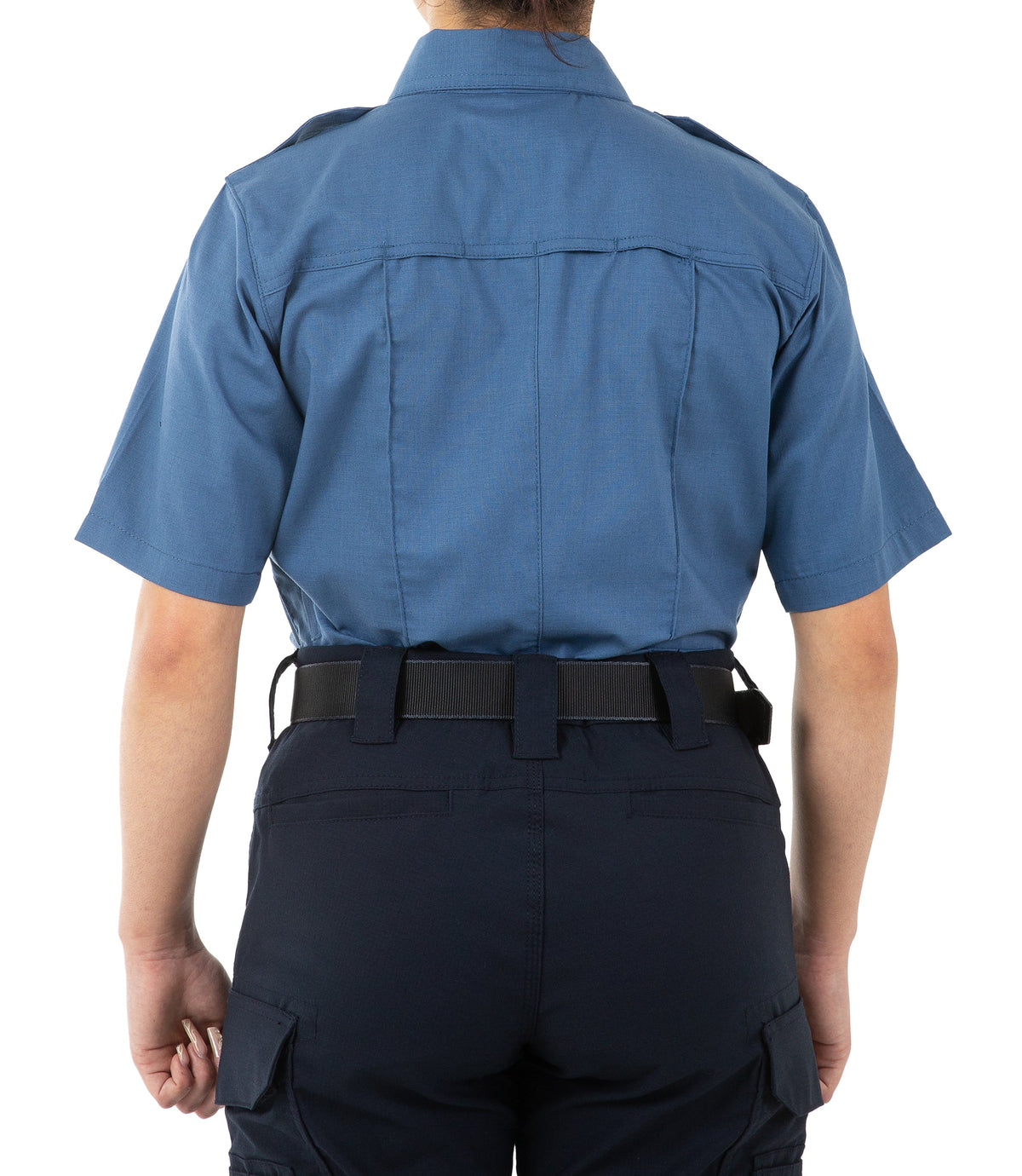 Back of Women's Pro Duty Uniform Short Sleeve Shirt in French Blue |color_french blue