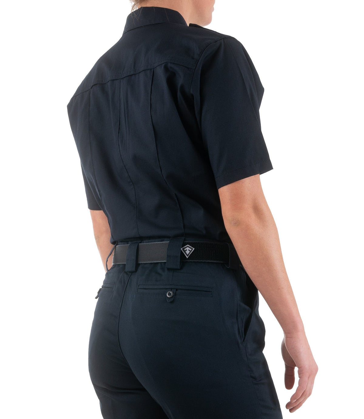 Side of Women's Pro Duty Uniform Short Sleeve Shirt in Midnight Navy |color_midnight navy