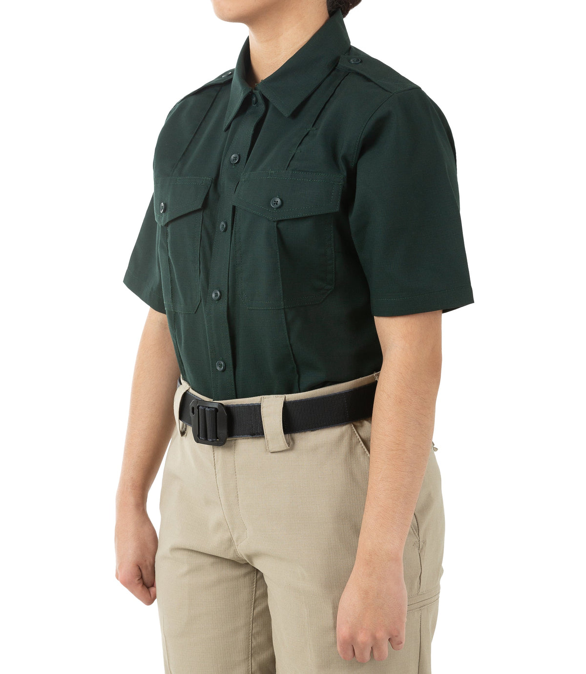 Side of Women's Pro Duty Uniform Short Sleeve Shirt in Spruce Green |color_spruce green
