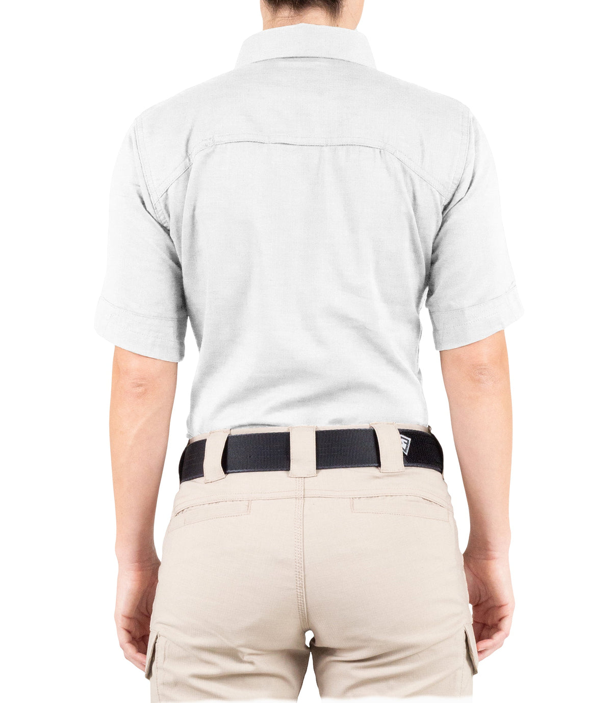 Back of Women's V2 Tactical Short Sleeve Shirt in White |color_white