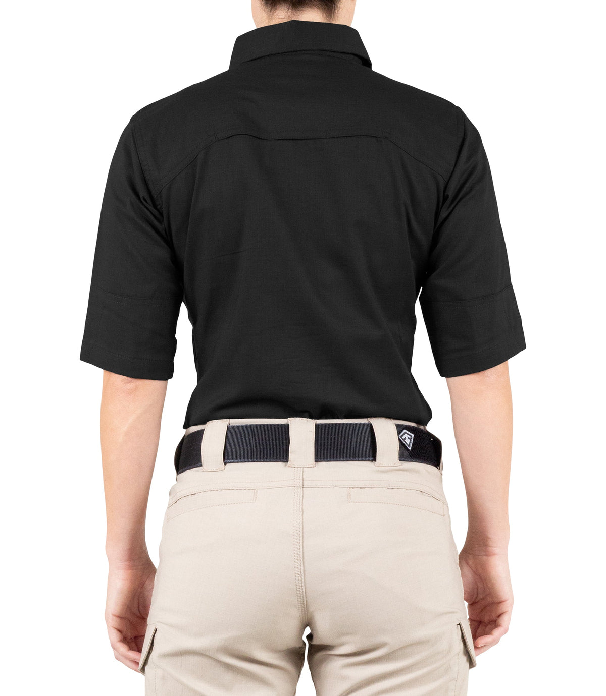 Back of Women's V2 Tactical Short Sleeve Shirt in Black |color_black