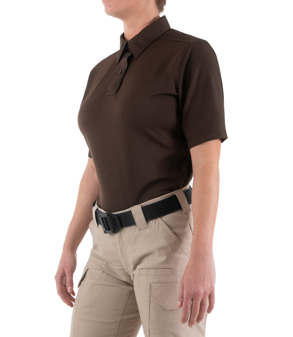 Side of Women's V2 Pro Performance Short Sleeve Shirt in Kodiak Brown |color_kodiak brown