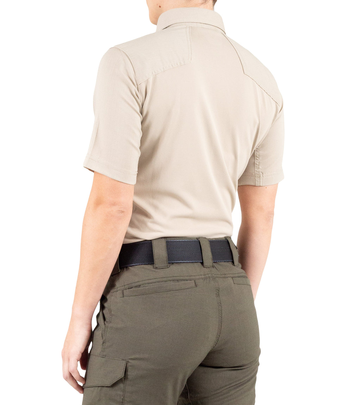 Side of Women's V2 Pro Performance Short Sleeve Shirt in Khaki |color_khaki
