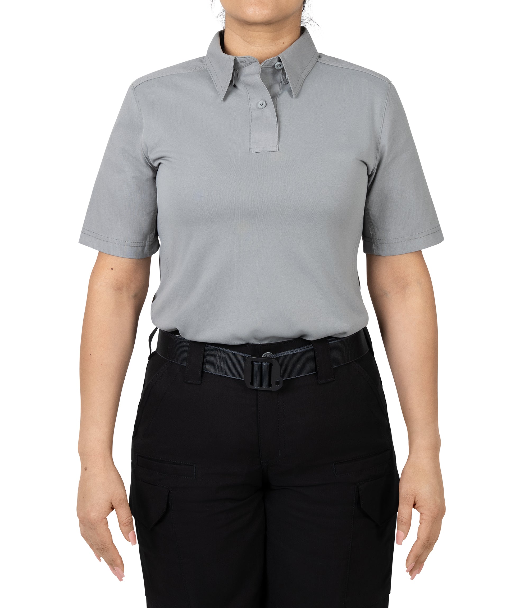 Front of Women's V2 Pro Performance Short Sleeve Shirt in nickel grey |color_nickel grey
