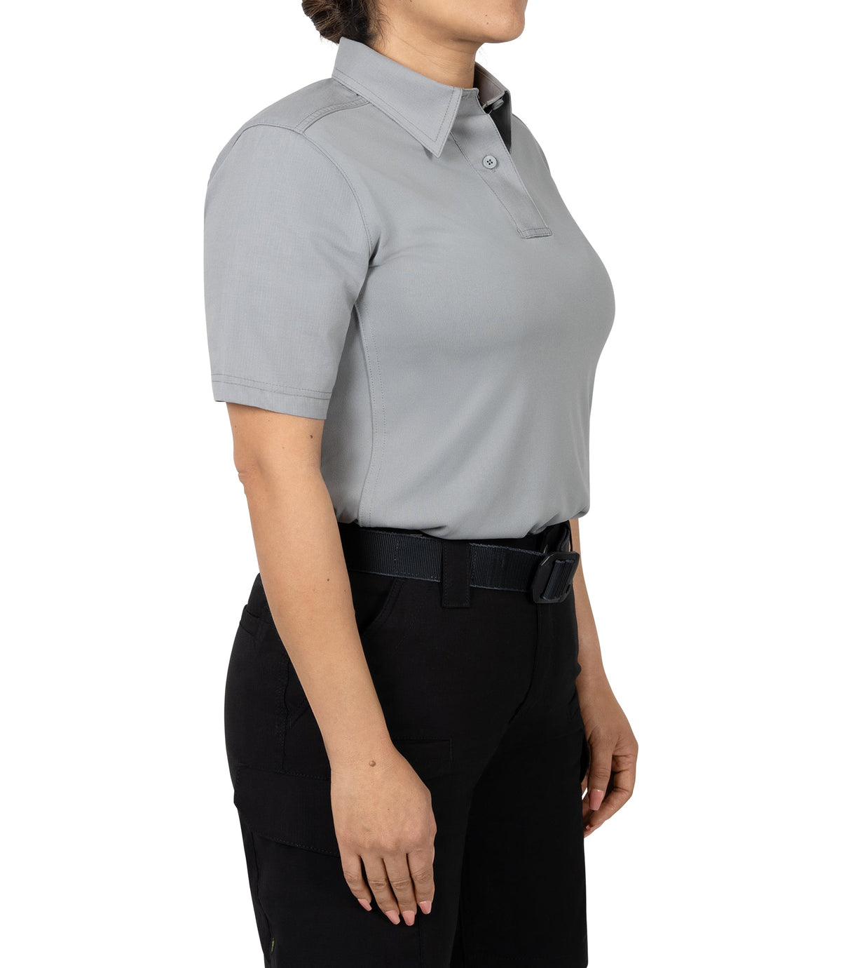 Side of Women's V2 Pro Performance Short Sleeve Shirt in nickel grey|color_nickel grey