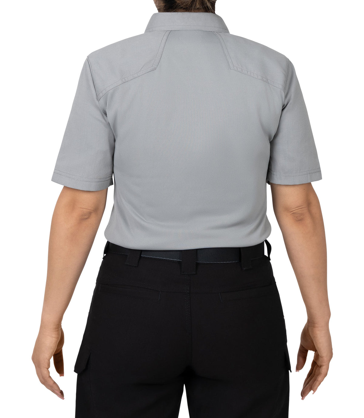 Back of Women's V2 Pro Performance Short Sleeve Shirt in nickel grey|color_nickel grey