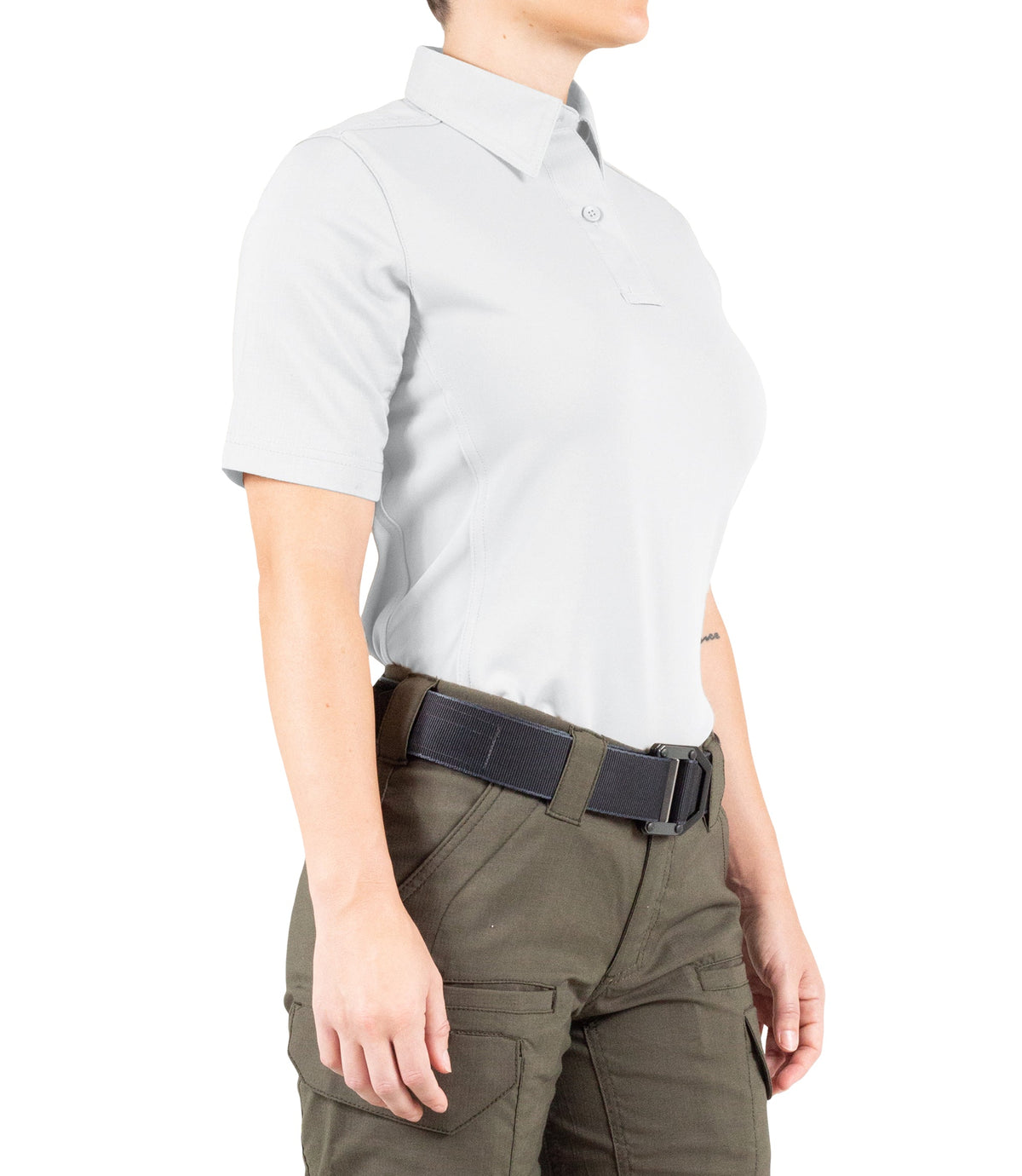 Side of Women's V2 Pro Performance Short Sleeve Shirt in White |color_white