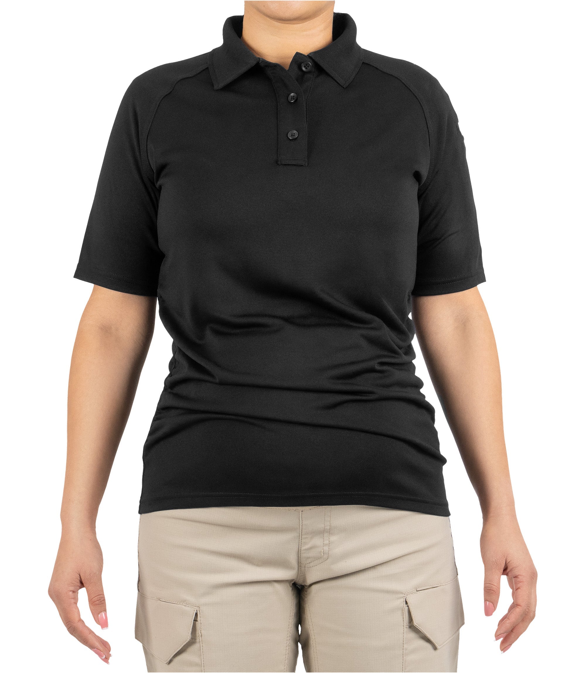 Front view of Women's Maternity Polo in Black|color_black