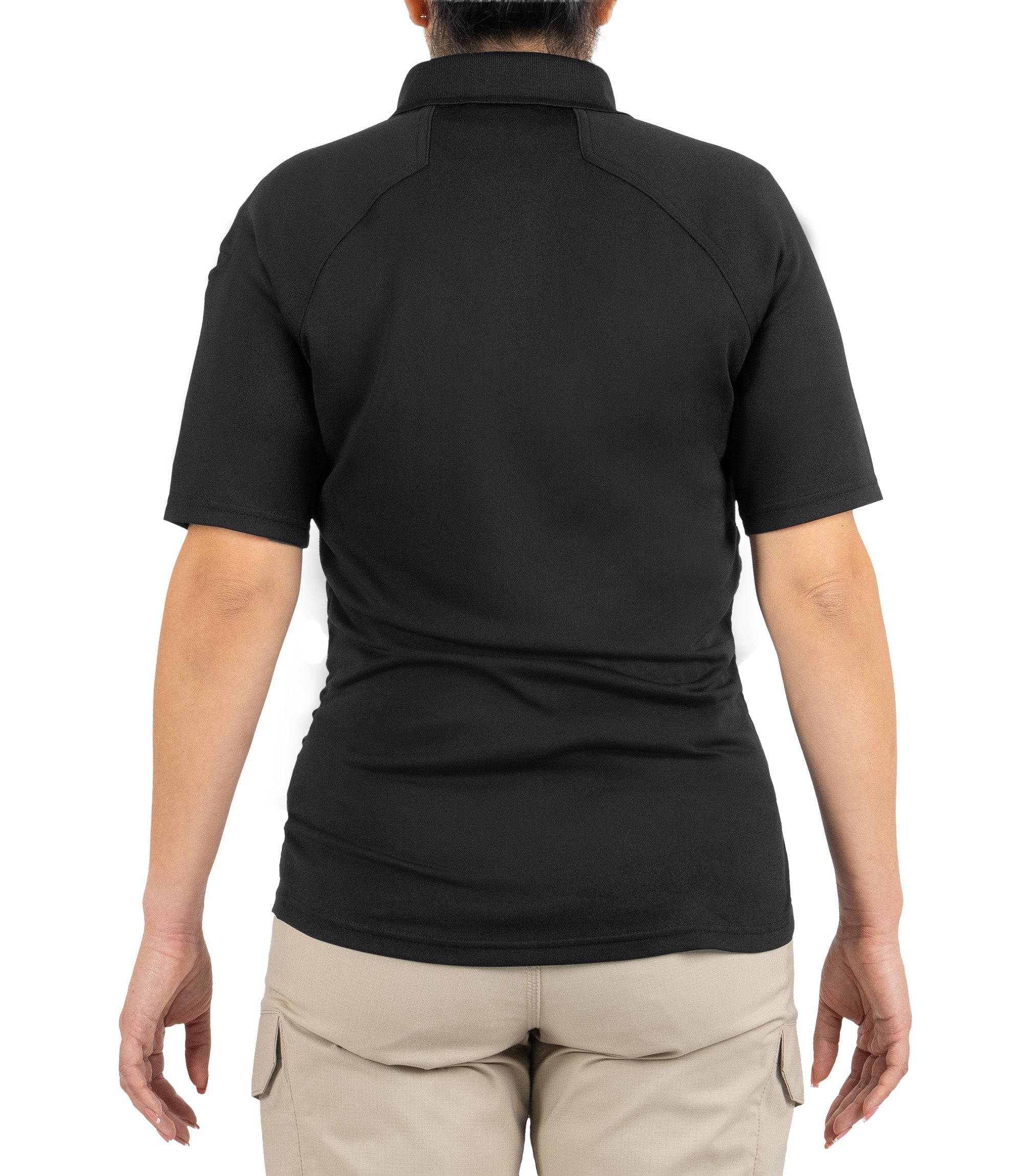 Back side view of Women's Maternity Polo in Black|color_black