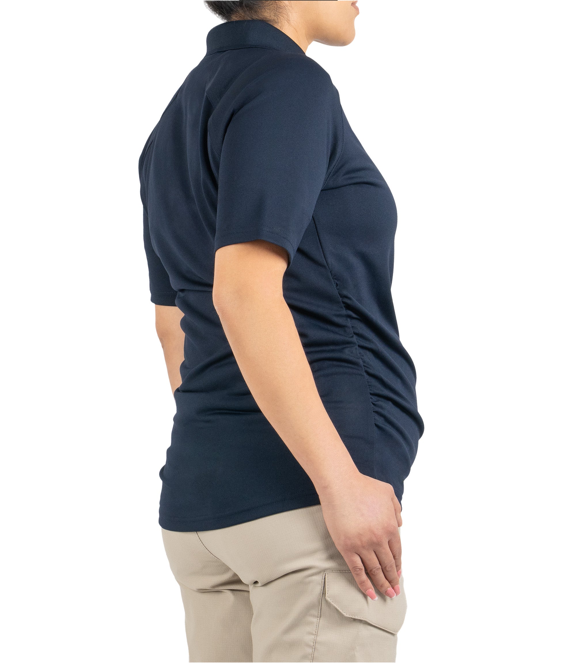 Back 1/4 right side view of Women's Maternity Polo in Midnight Navy|color_Midnight Navy