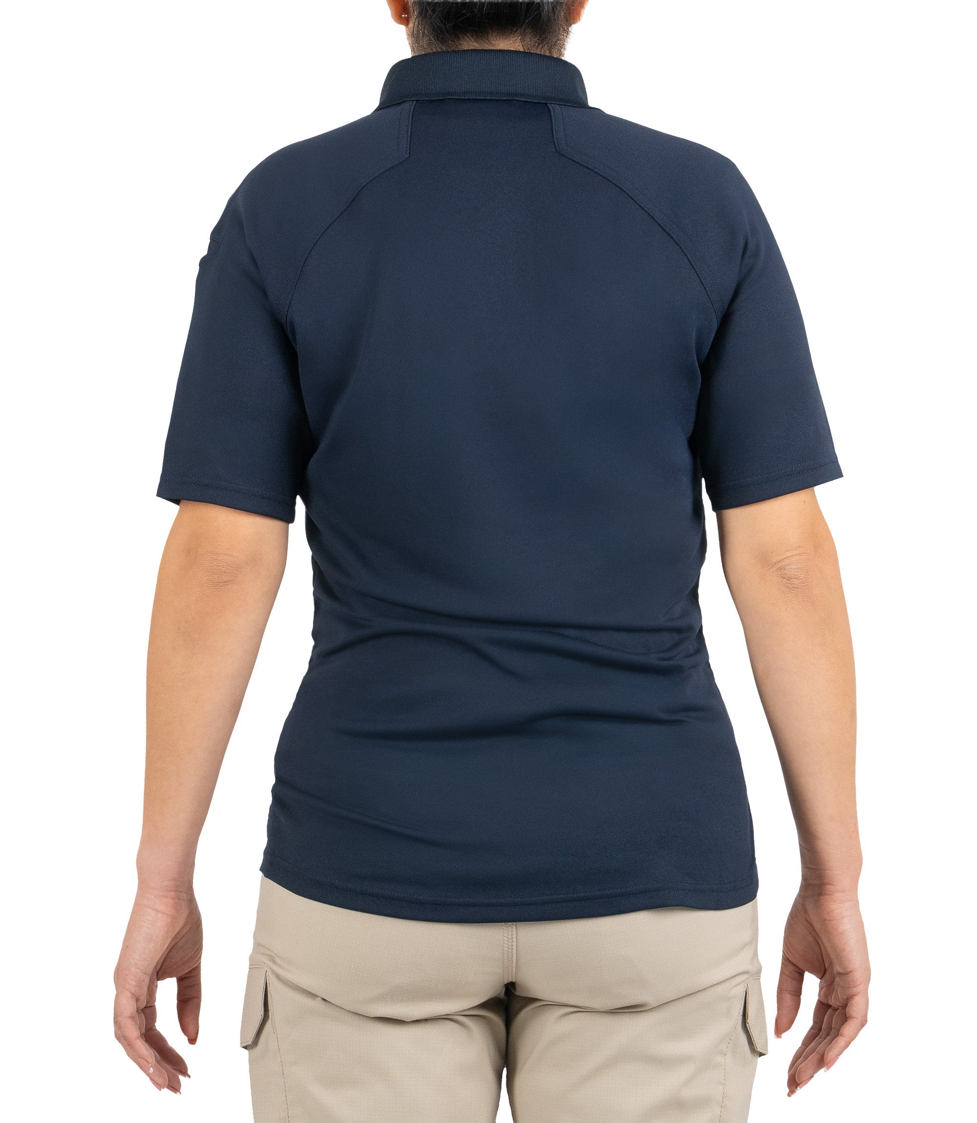 Back side view of Women's Maternity Polo in Midnight Navy|color_Midnight Navy
