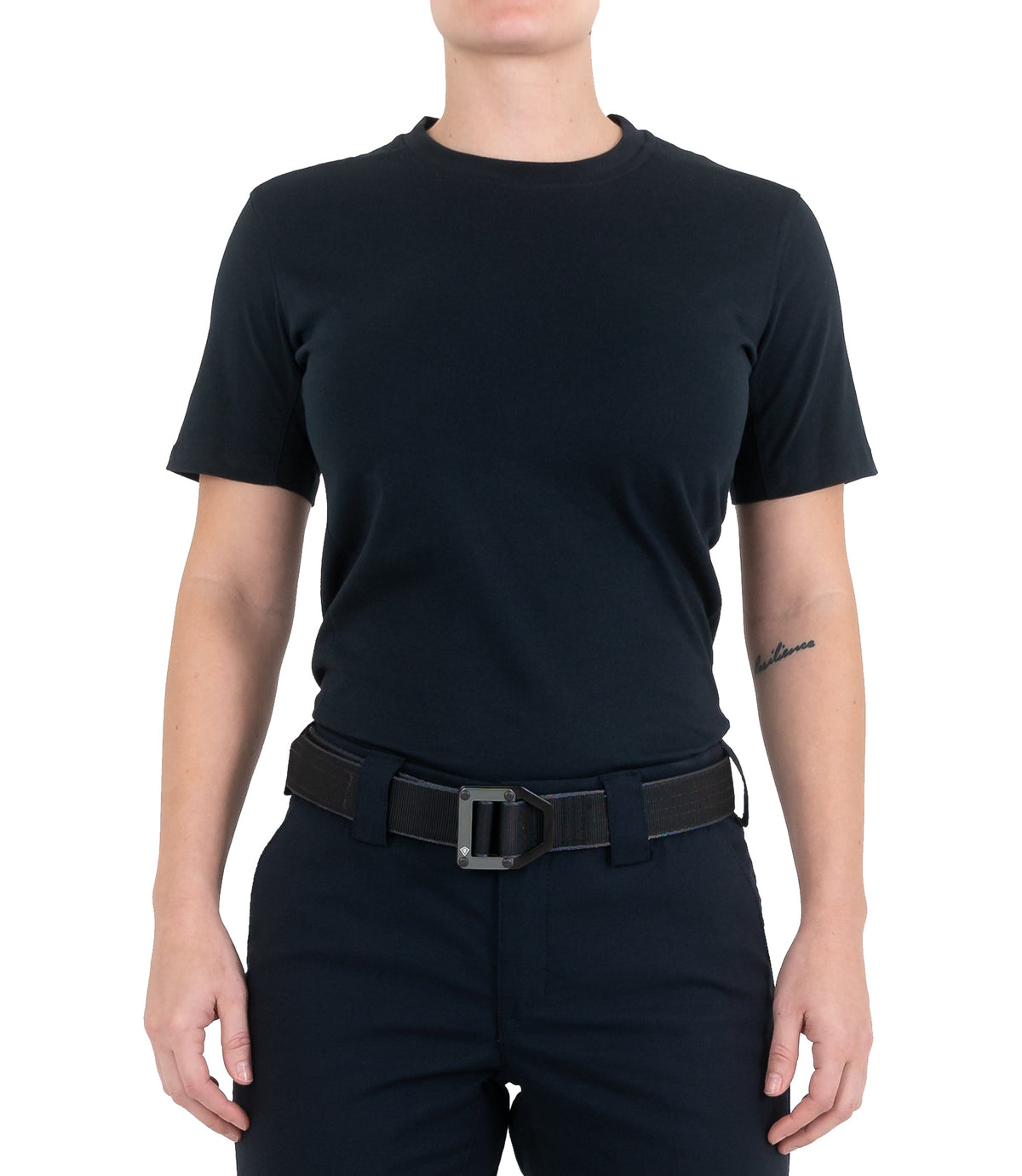 Front view of Women's Tactix Cotton Short Sleeve T-Shirt in Midnight Navy |color_midnight navy