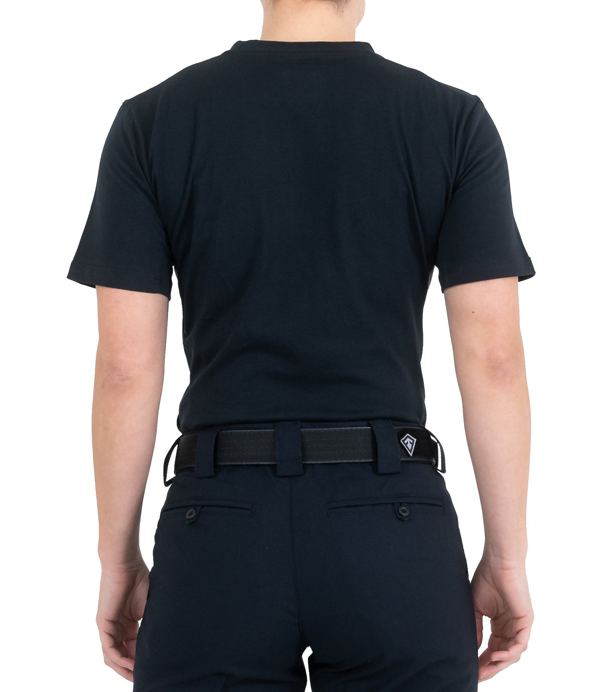 Back view of Women's Tactix Cotton Short Sleeve T-Shirt in Midnight Navy |color_midnight navy