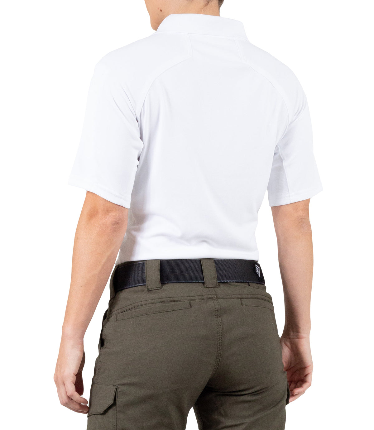 Side of Women's Performance Short Sleeve Polo in White |color_white