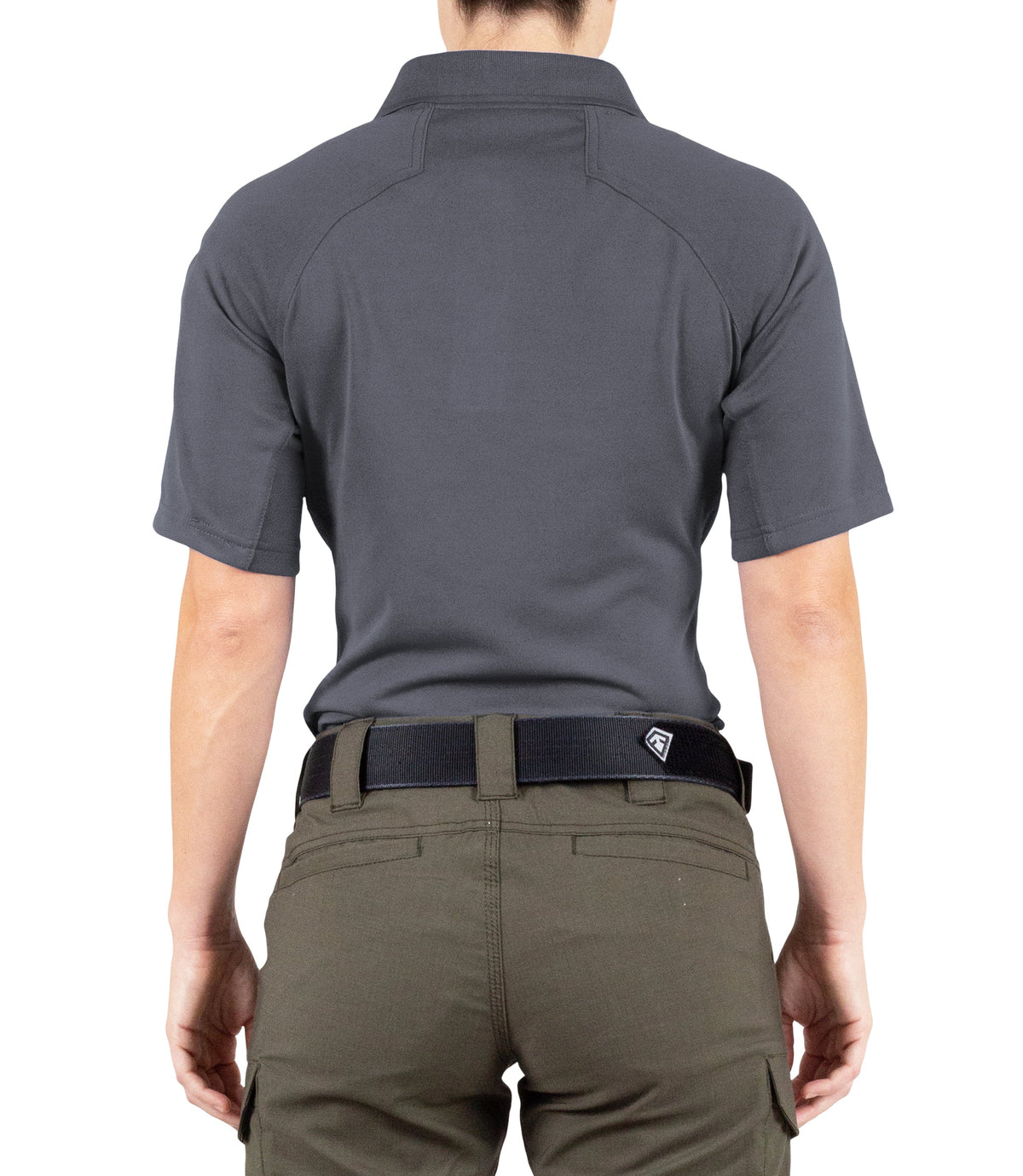 Back of Women's Performance Short Sleeve Polo in Asphalt |color_asphalt