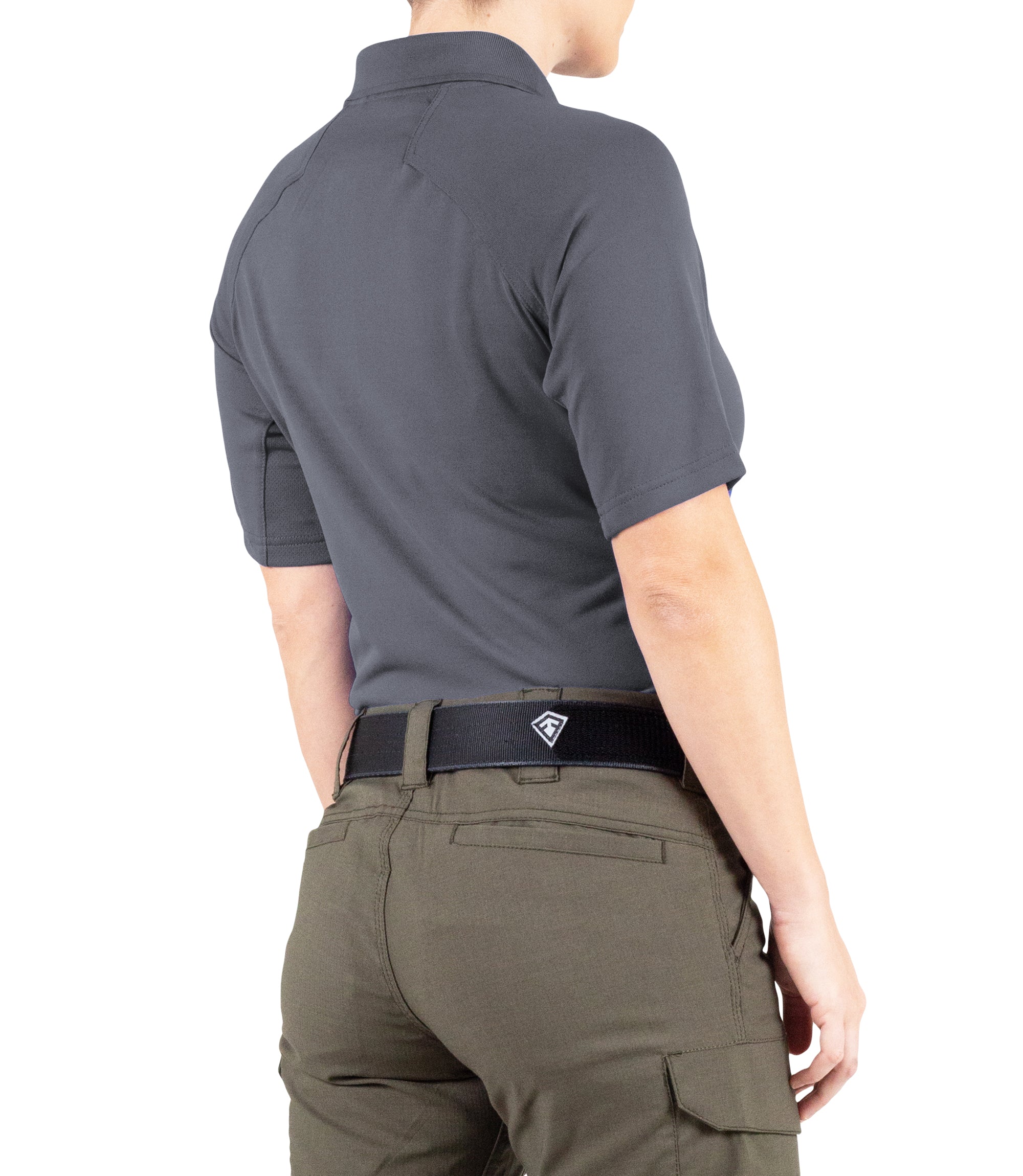 Side of Women's Performance Short Sleeve Polo in Asphalt |color_asphalt