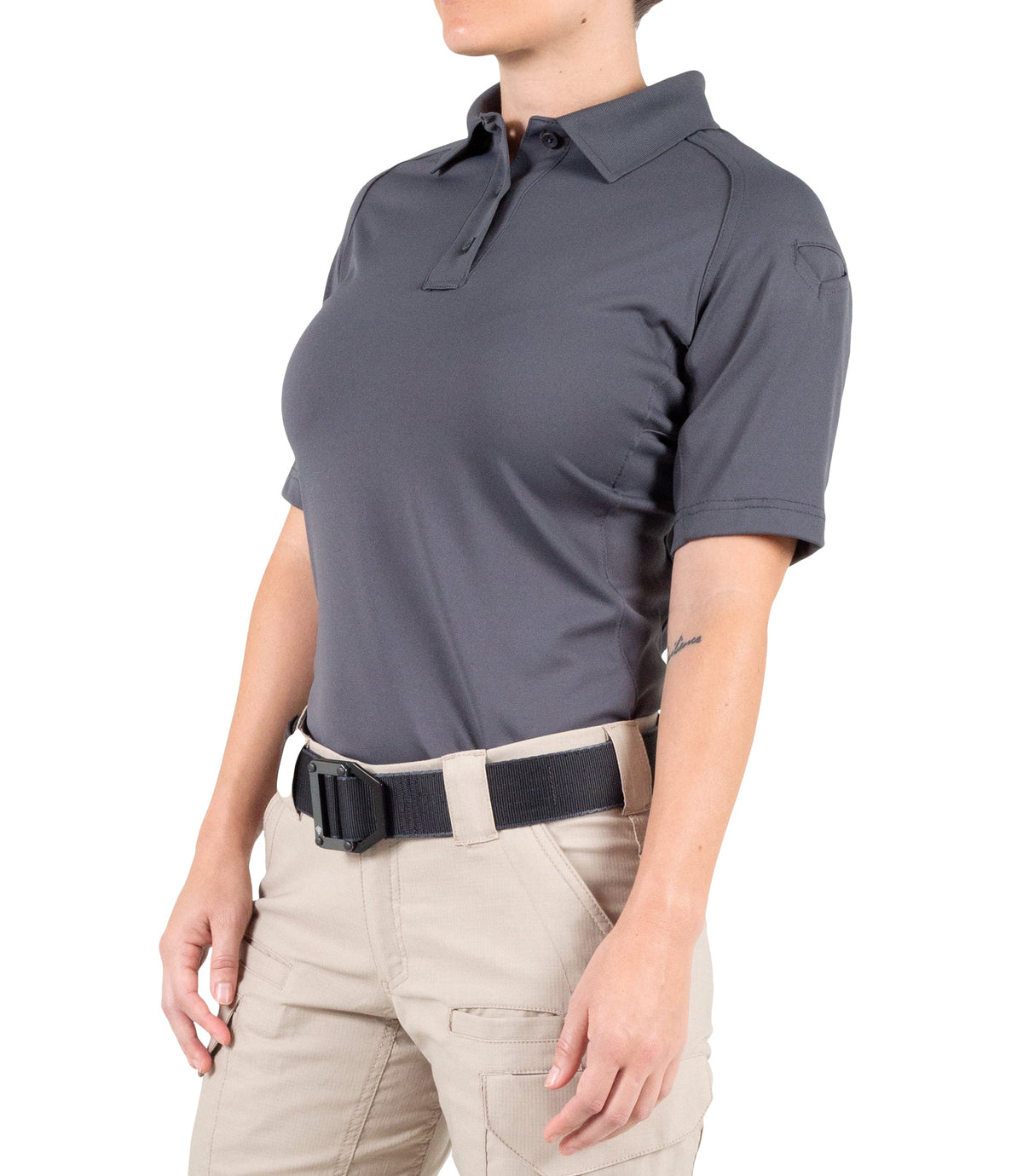 Side of Women's Performance Short Sleeve Polo in Wolf Grey |color_wolf grey