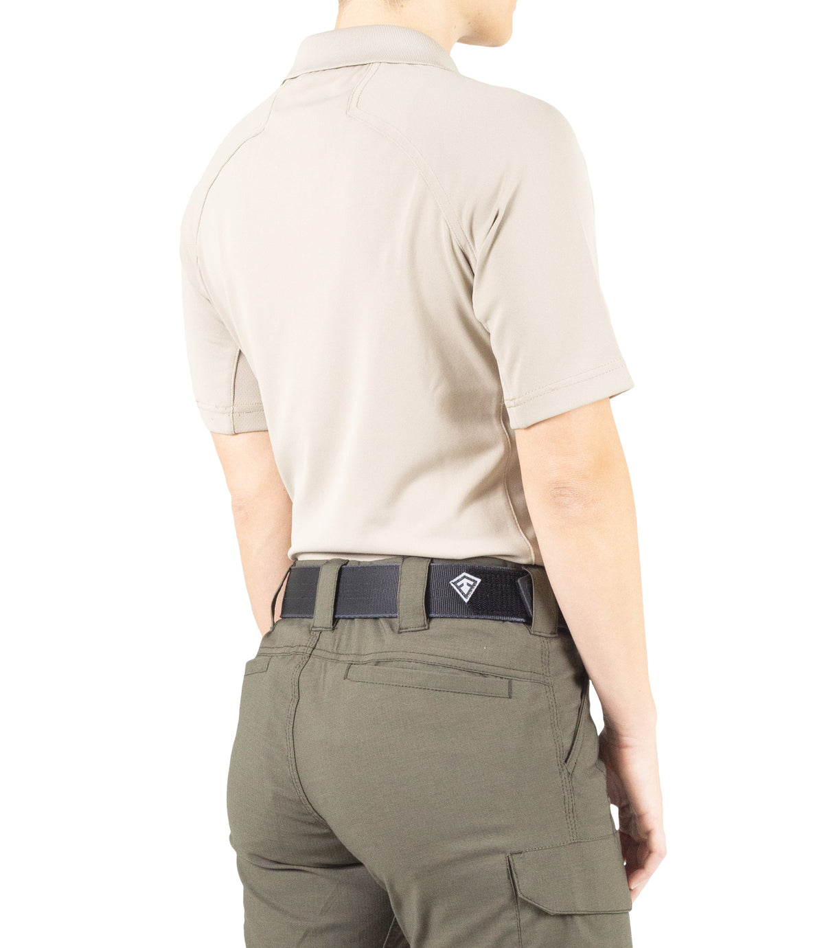 Side of Women's Performance Short Sleeve Polo in Silver Tan |color_silver tan