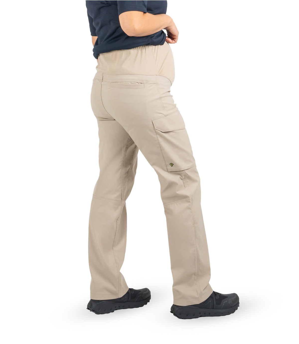 Back left 1/4 angle view of Women's V2 Tactical Maternity Pant in khaki |color_khaki