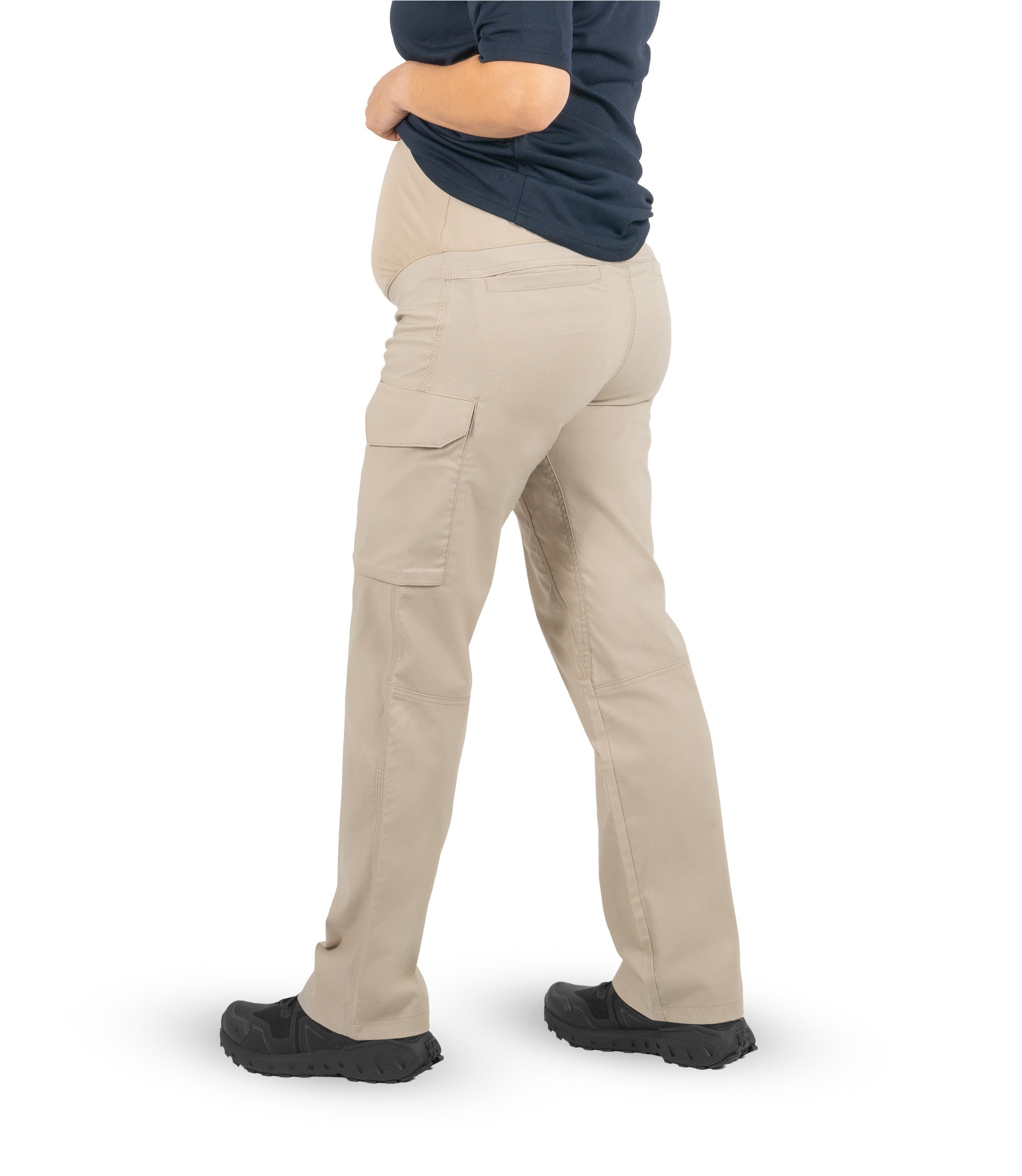 ack right 1/4 angle view of Women's V2 Tactical Maternity Pant in khaki |color_khaki