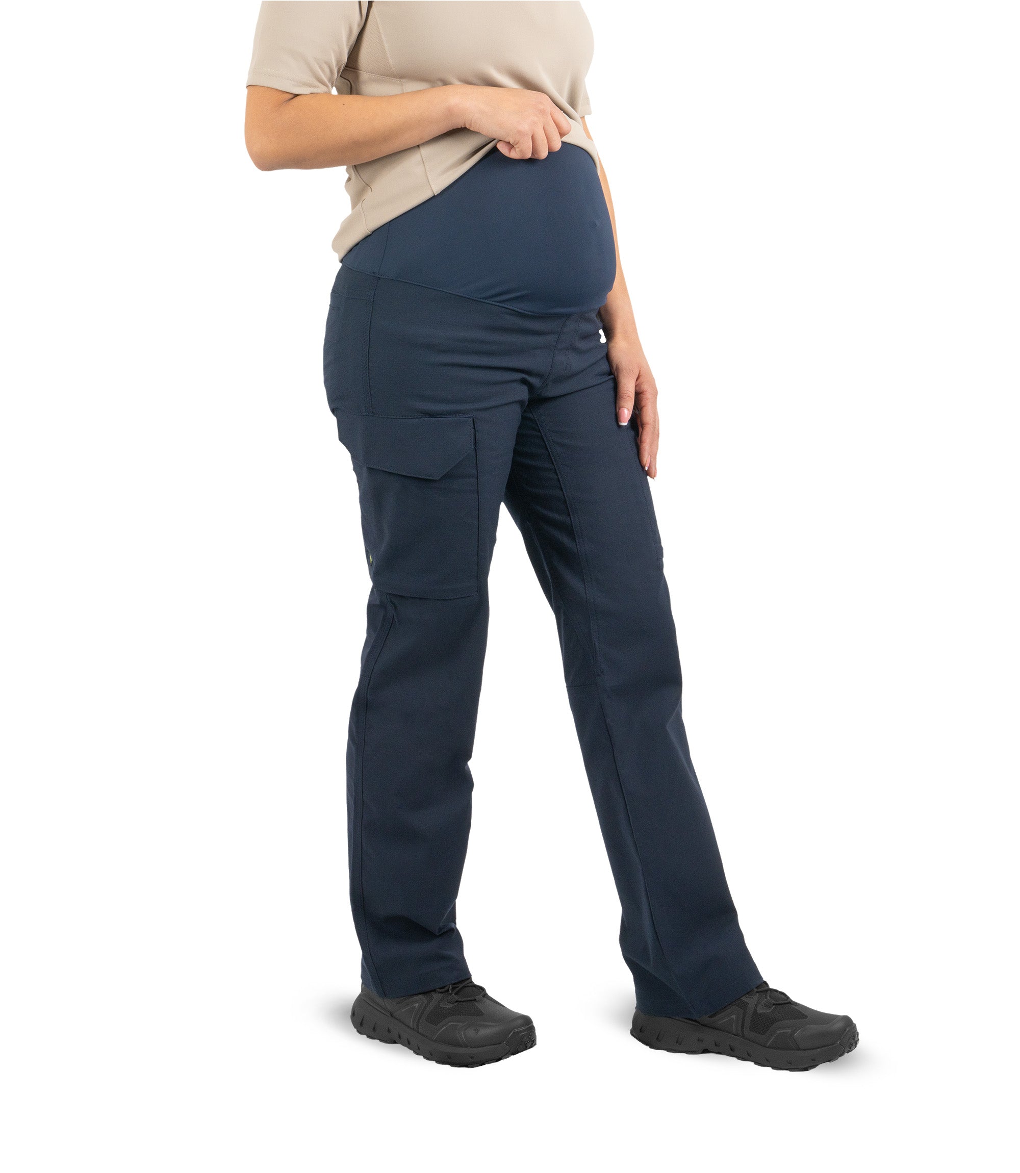 Front left 1/4 angle view of Women's V2 Tactical Maternity Pant in Midnight Navy |color_midnight navy