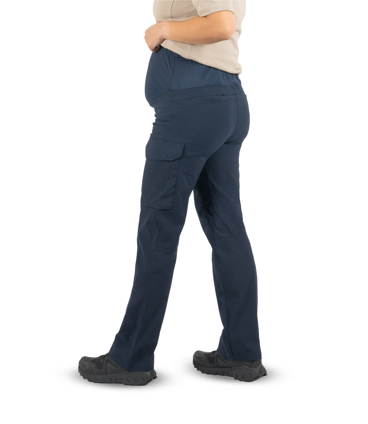 Back right 1/4 angle view of Women's V2 Tactical Maternity Pant in Midnight Navy |color_midnight navy