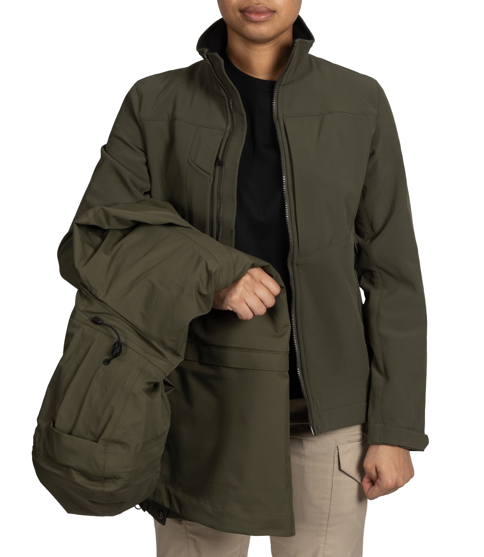 Softshell Jacket Zipper for Womens Tactix 3-In-1 System Parka in OD Green|color_od green