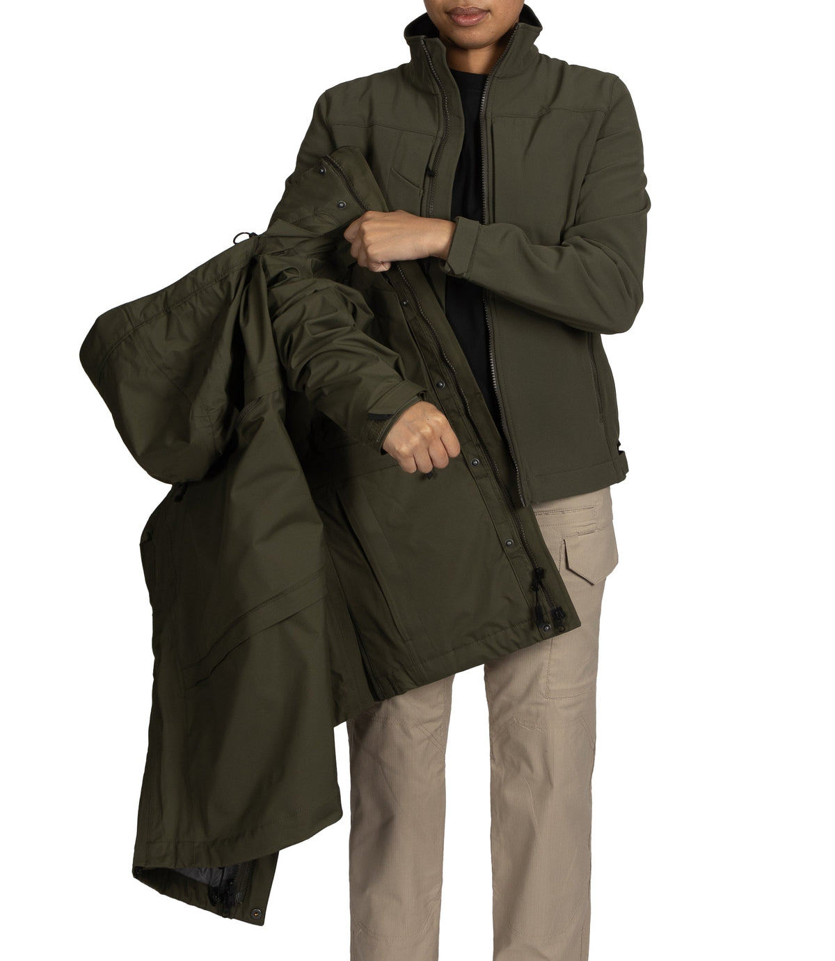 Interior 3-In-1 of Womens Tactix 3-In-1 System Parka in OD Green|color_od green