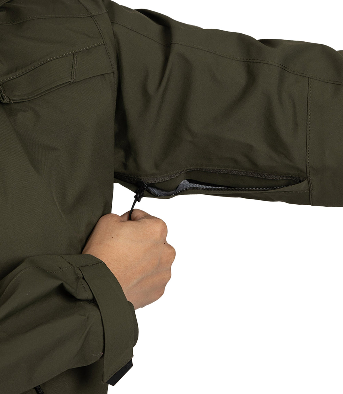Running gusset under arm of Womens Tactix 3-In-1 System Parka in OD Green|color_od green