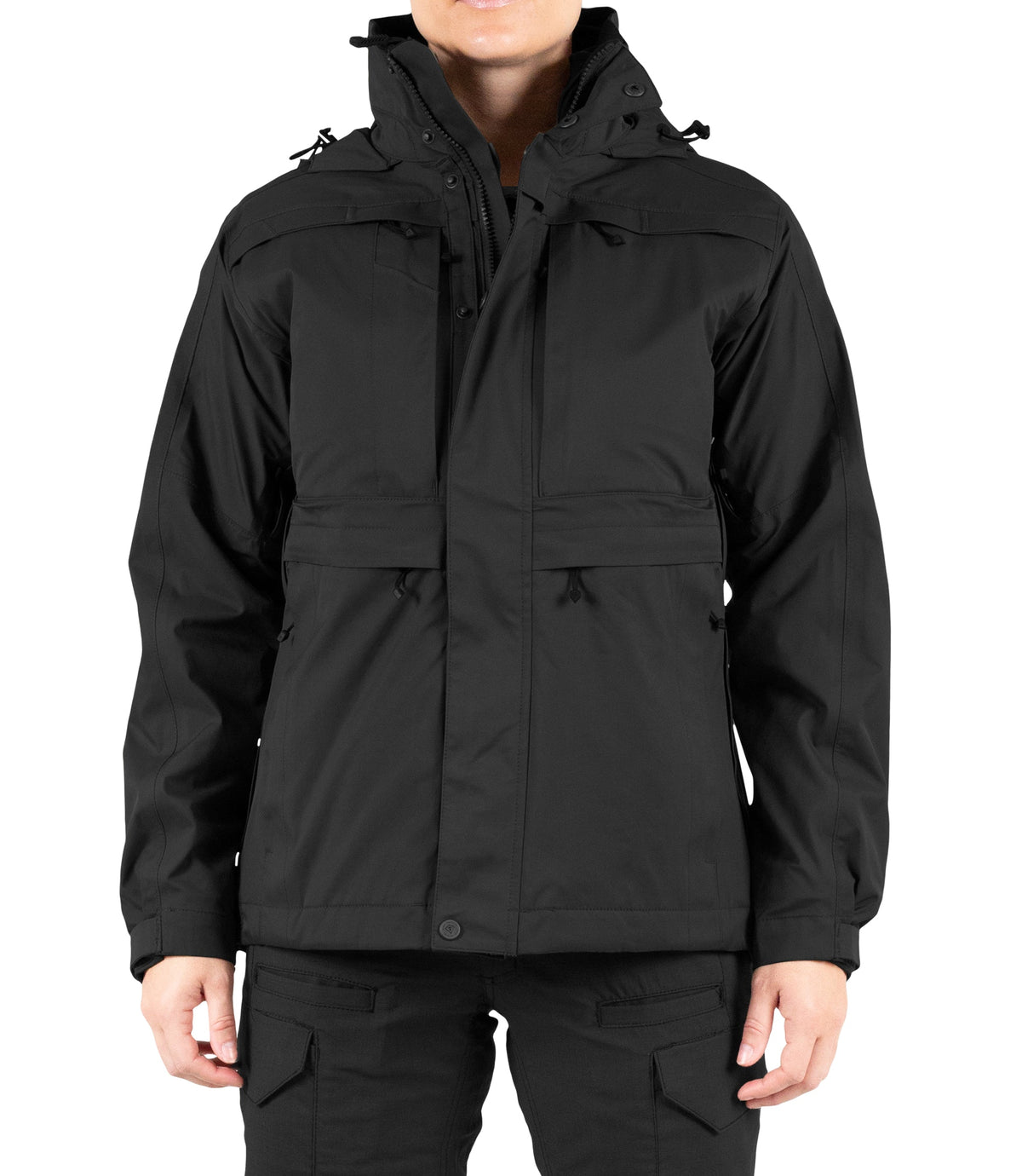 Front view of Womens Tactix 3-In-1 System Parka in Black|color_black