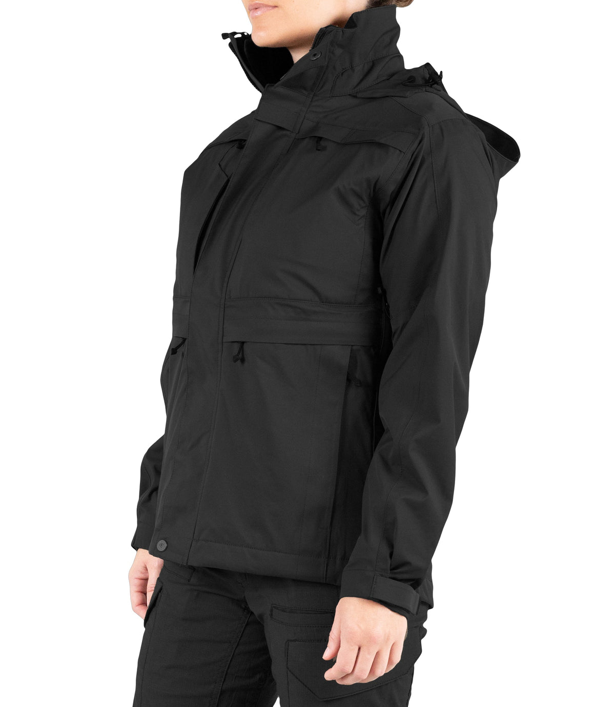 Left front side view of Womens Tactix 3-In-1 System Parka in Black|color_black