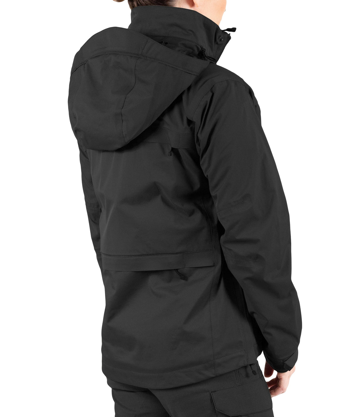 Right back side view of Womens Tactix 3-In-1 System Parka in Black|color_black