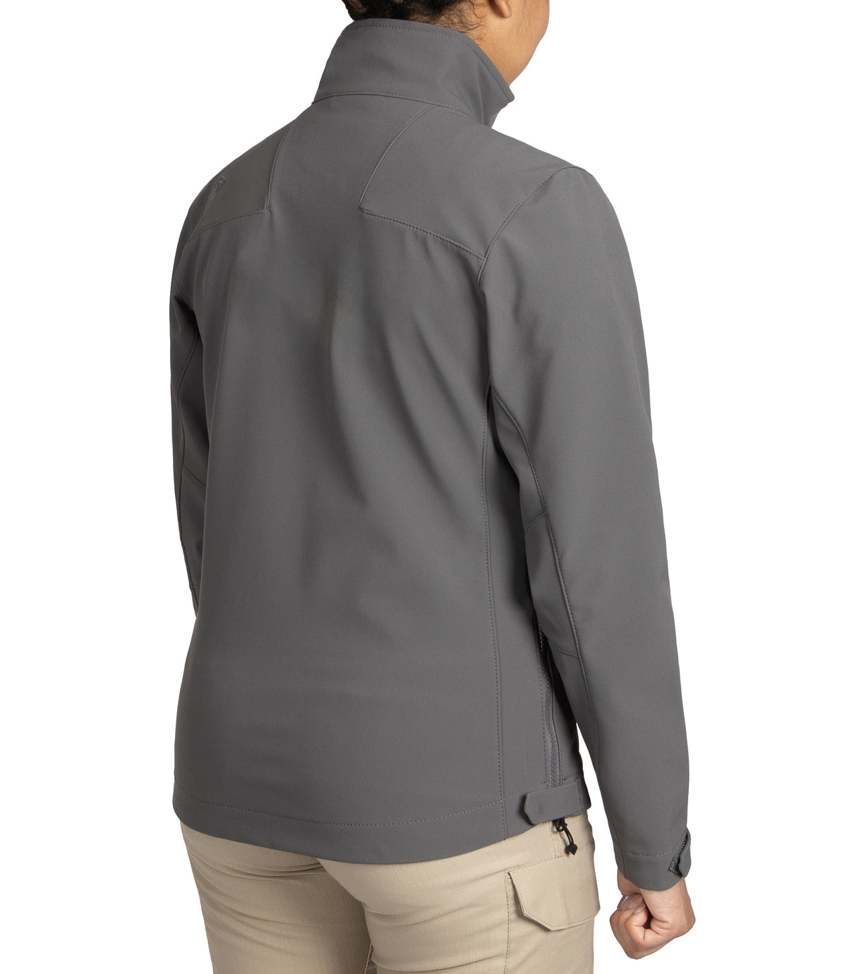 Right back side view of Womens Tactix Softshell Jacket in Wolf Grey|color_wolf grey