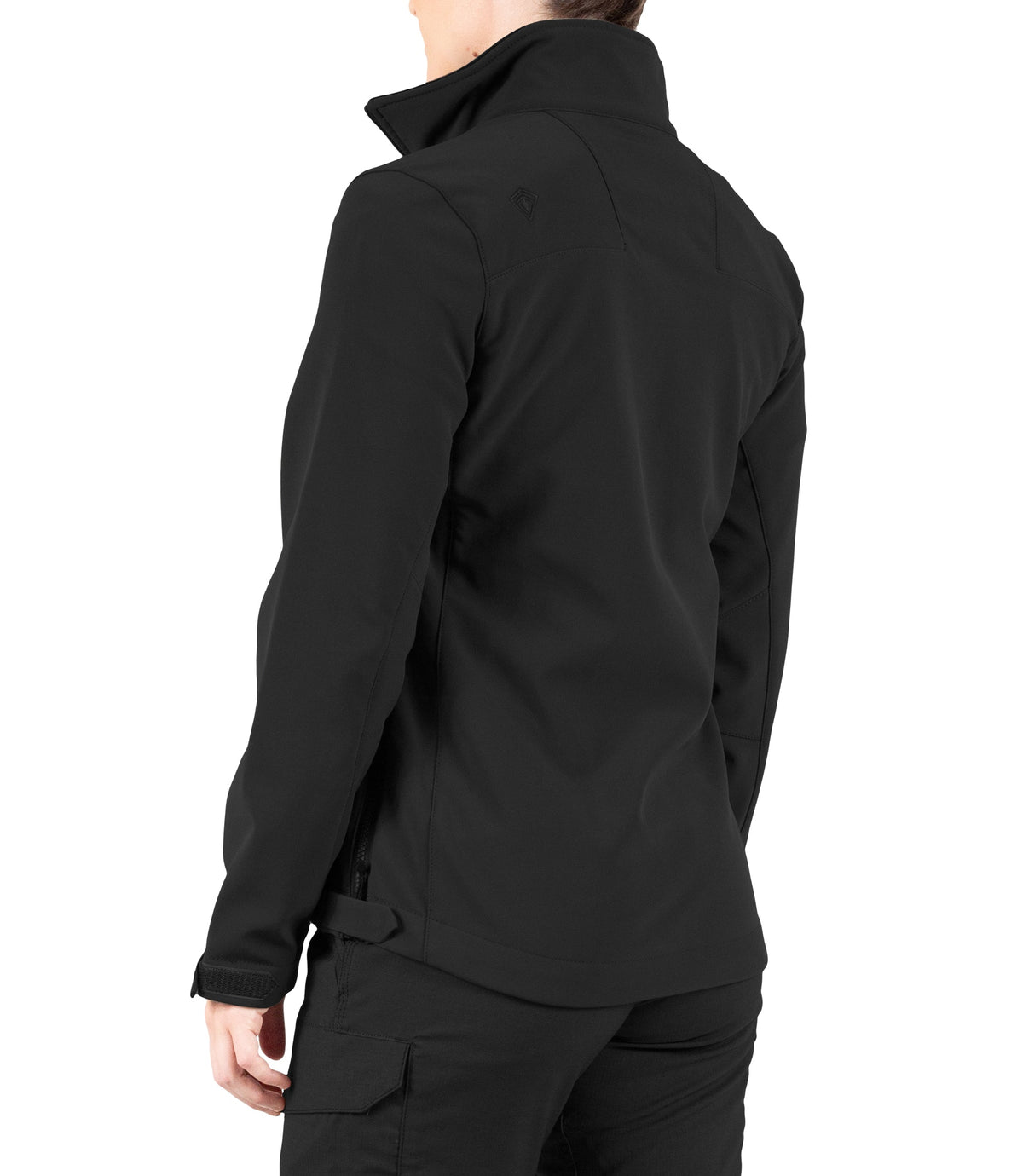Left back side view of Womens Tactix Softshell Jacket in Black|color_black