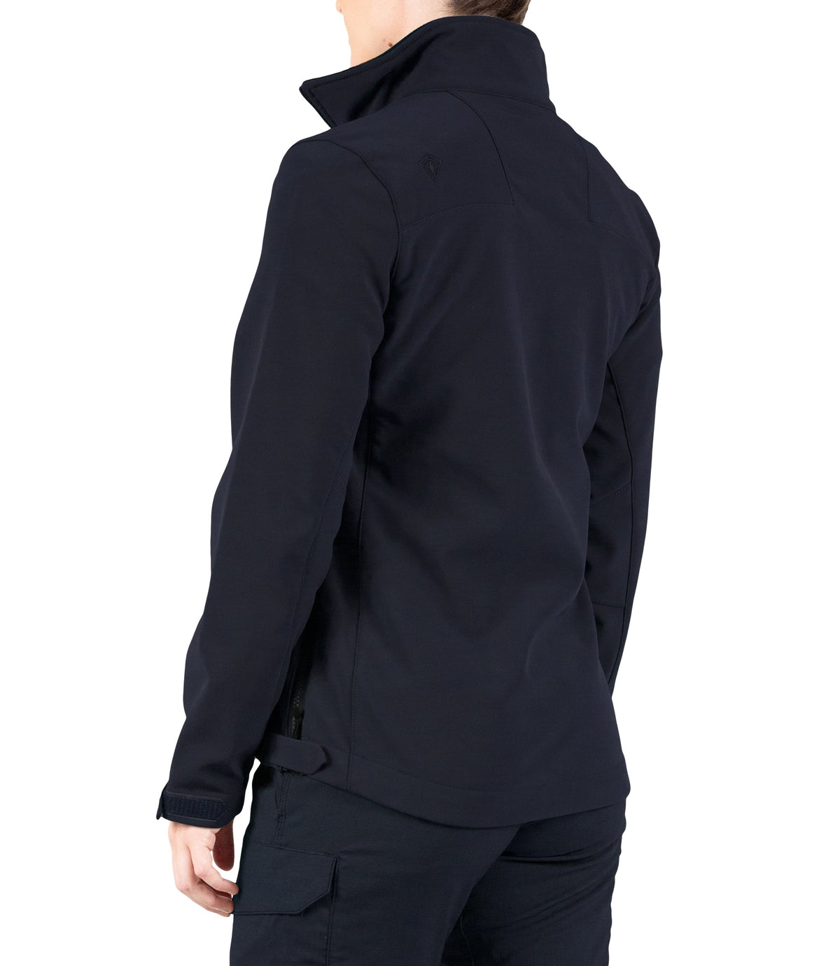 Left back side view of Womens Tactix Softshell Jacket in Midnight Navy|color_midnight navy