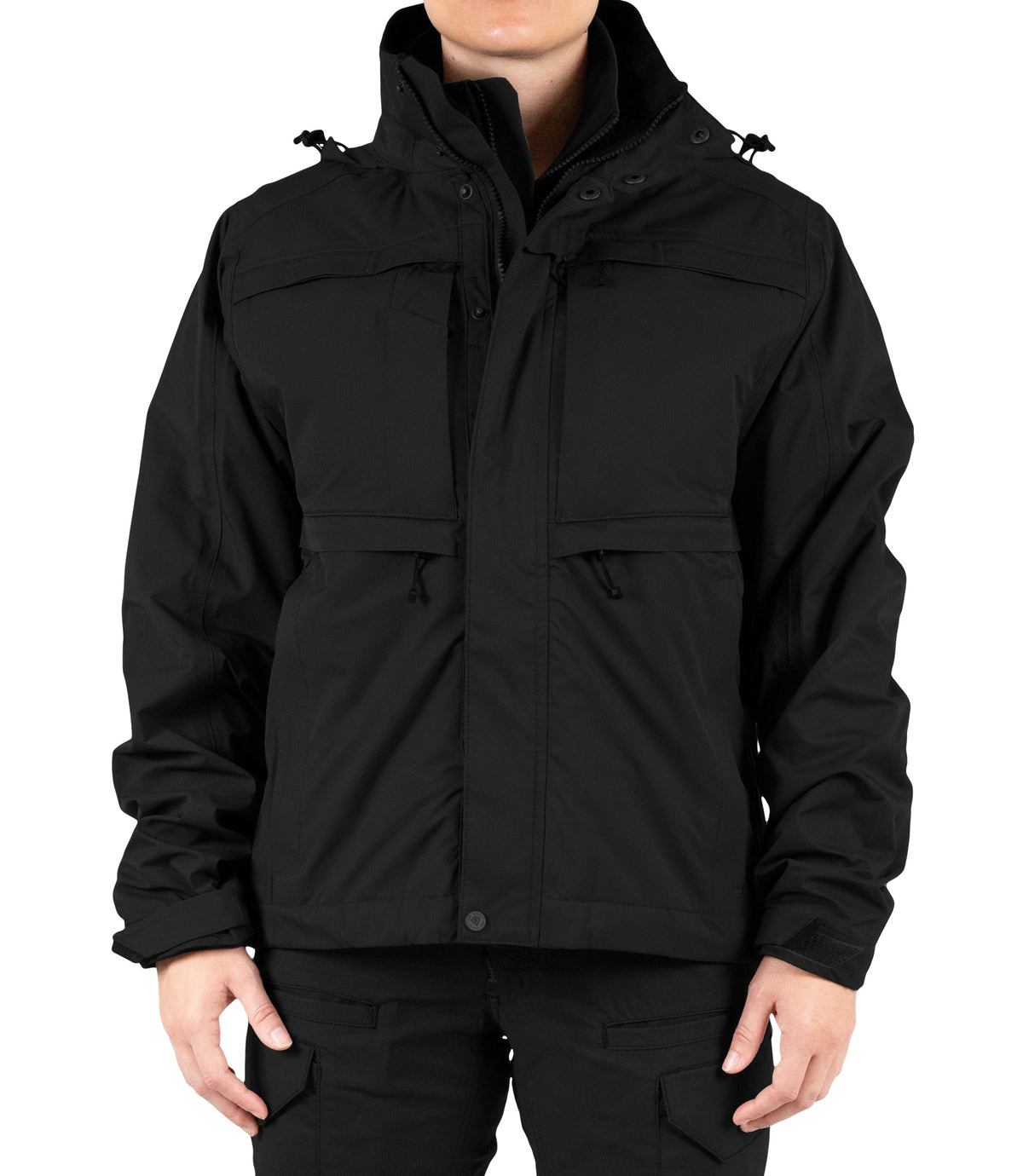Front view of Womens Tactix 3-In-1 System Jacket in Black|color_black