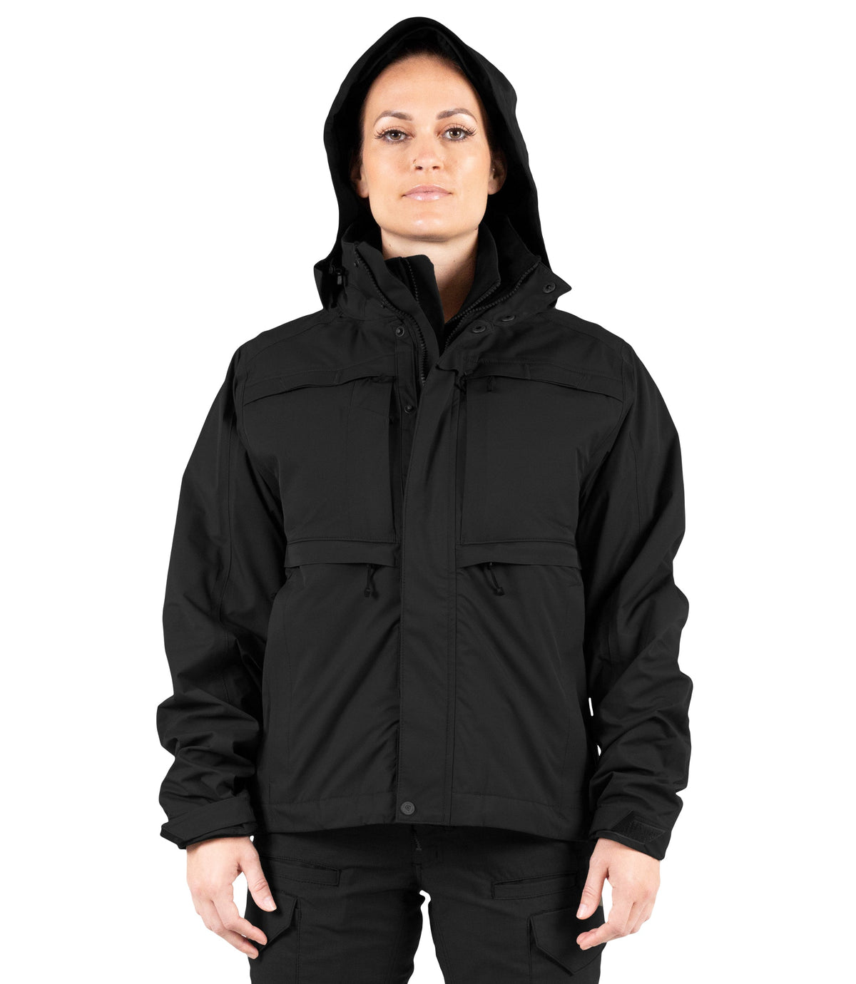 Hood Up for Womens Tactix 3-In-1 System Jacket in Black|color_black
