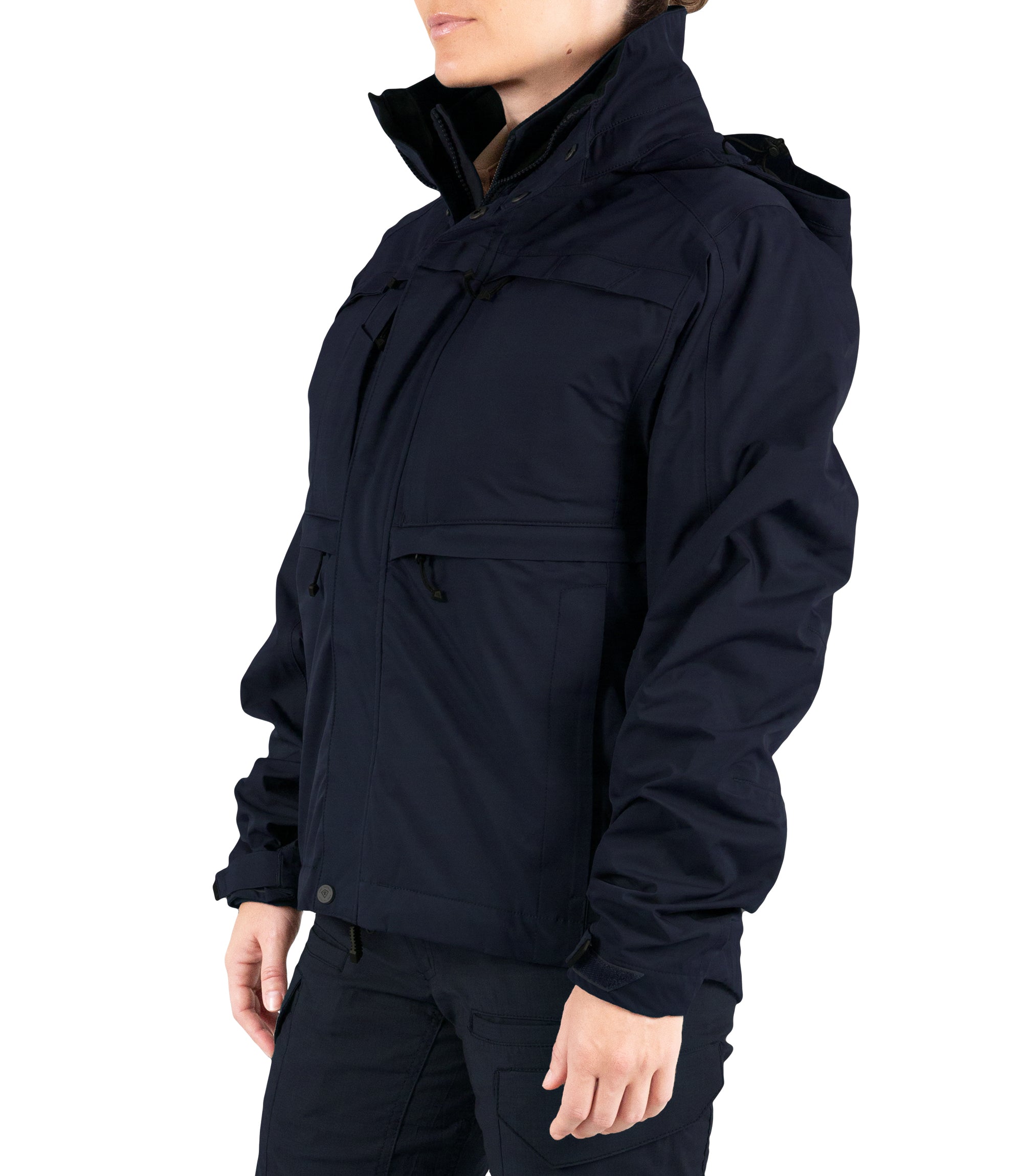 Left ftont side view of Womens Tactix 3-In-1 System Jacket in Midnight Navy|color_midnight navy