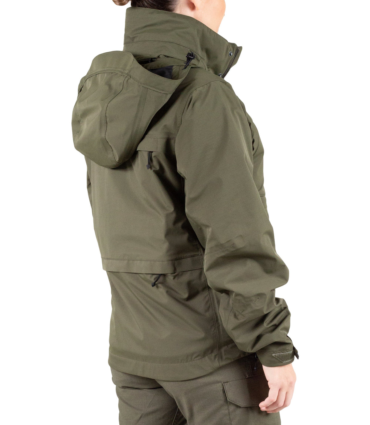Right back side view of Womens Tactix 3-In-1 System Jacket in OD Green|color_od green