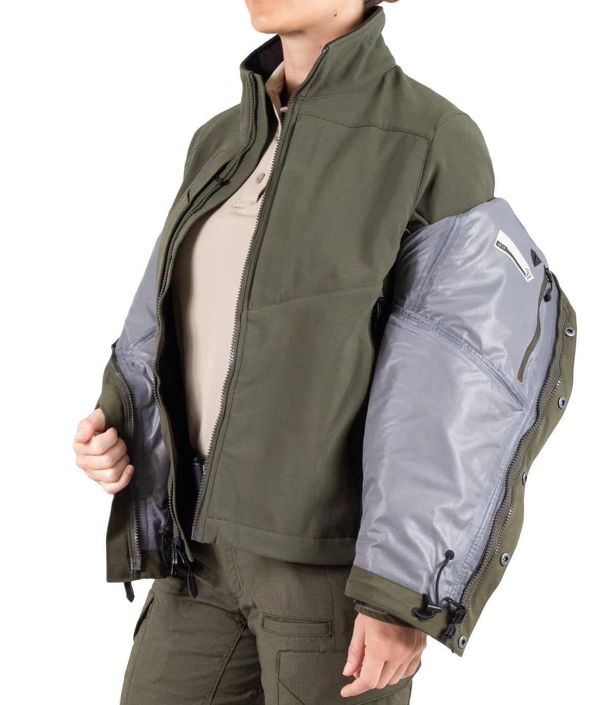 Softshell Jacket Zipper of Womens Tactix 3-In-1 System Jacket in OD Green|color_od green