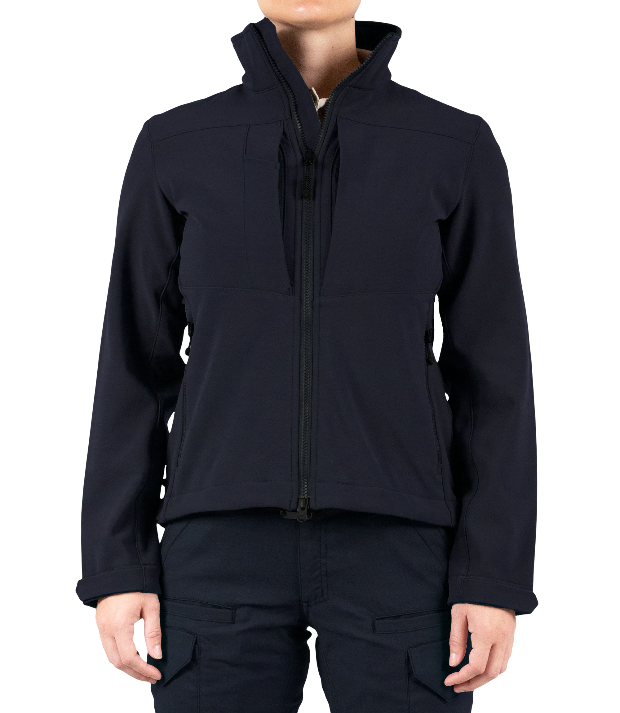 Front view of Womens Tactix Softshell Jacket in Midnight Navy|color_midnight navy