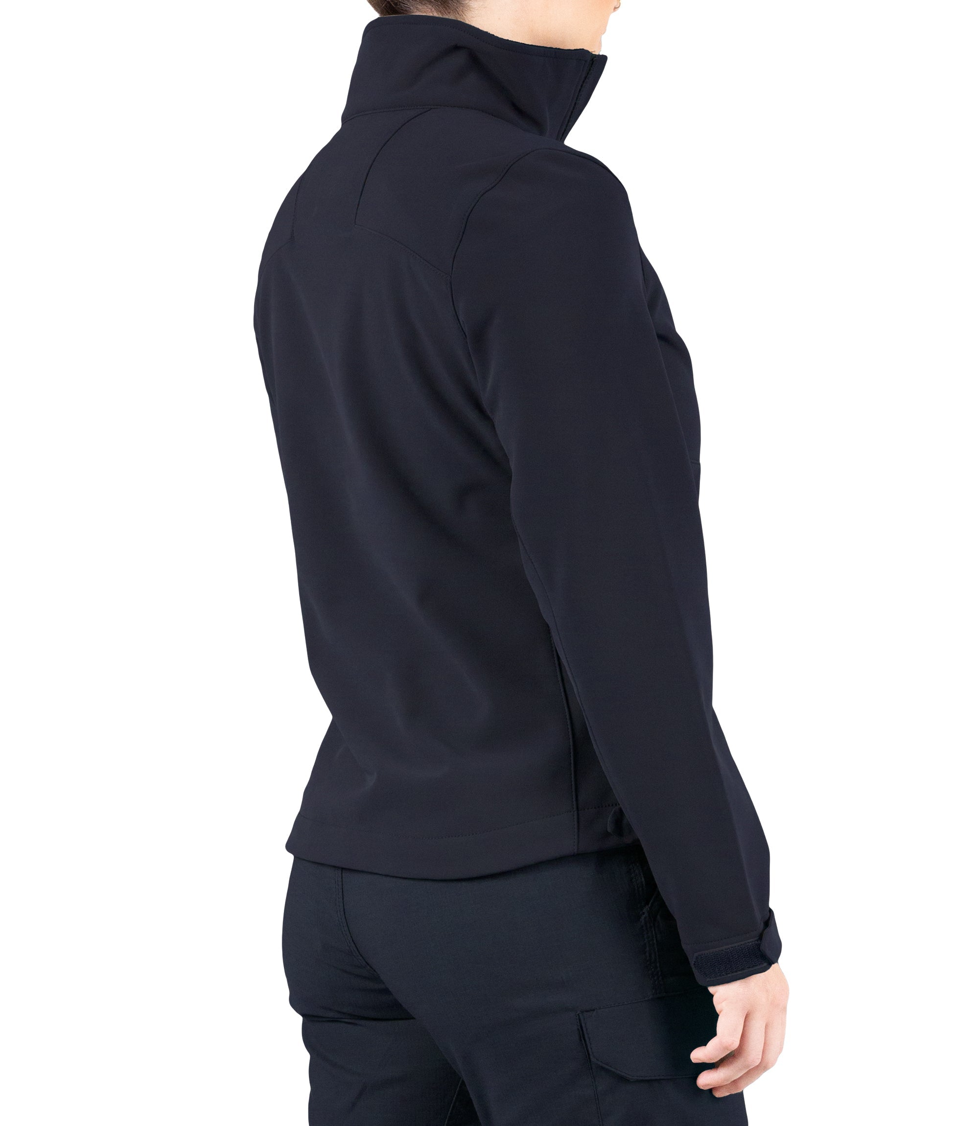 Right back side of Womens Tactix Softshell Jacket in Midnight Navy|color_midnight navy